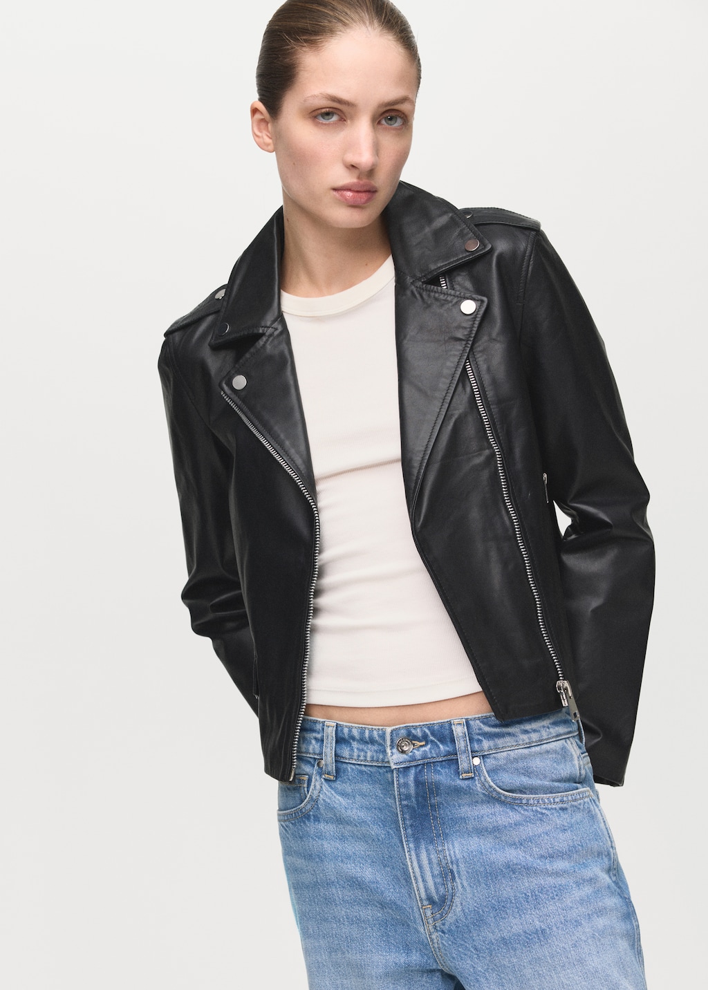 Leather biker jacket - Women | MANGO Kuwait