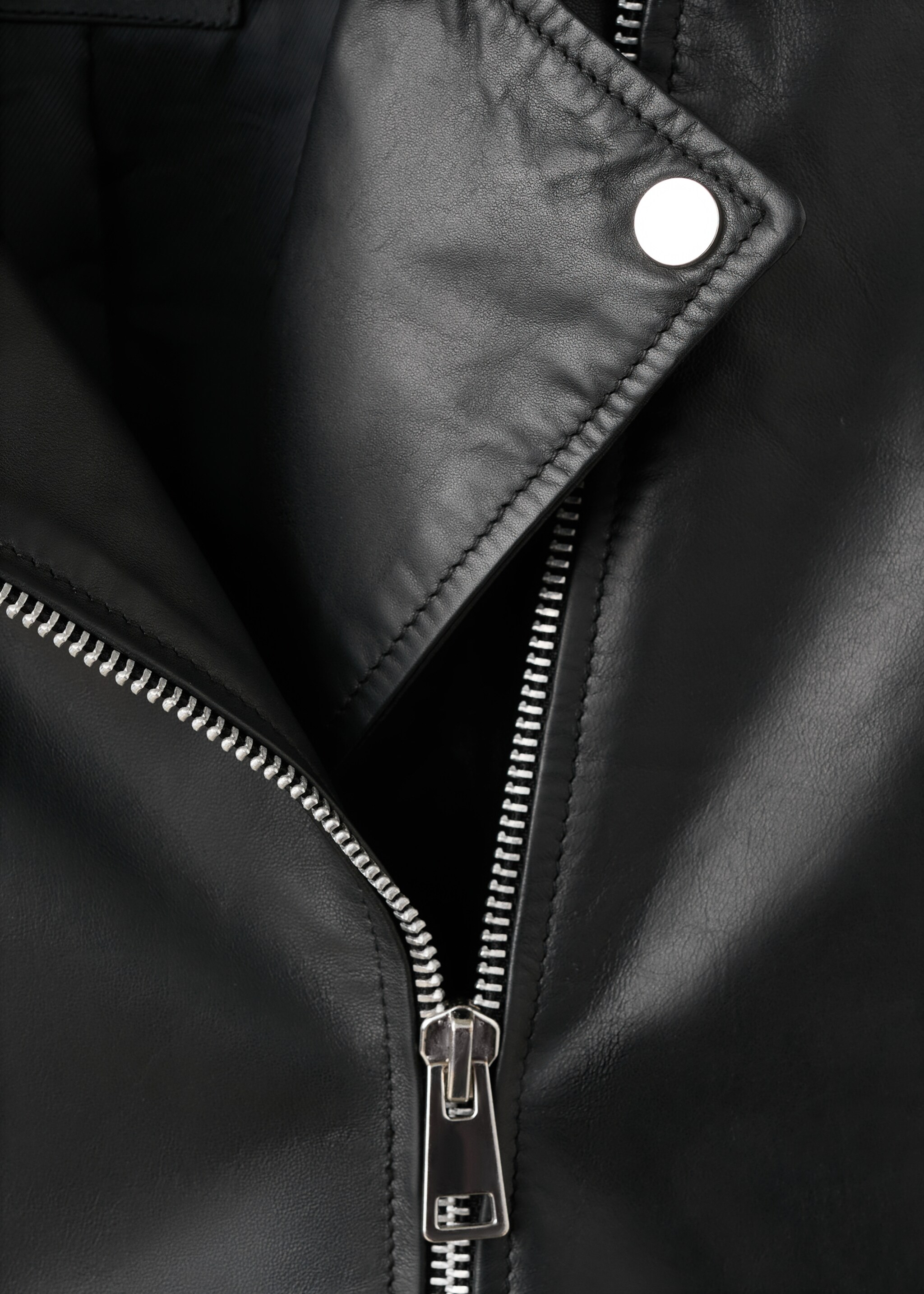 Leather biker jacket - Details of the article 8, Black. Ref: 27081278-00.
