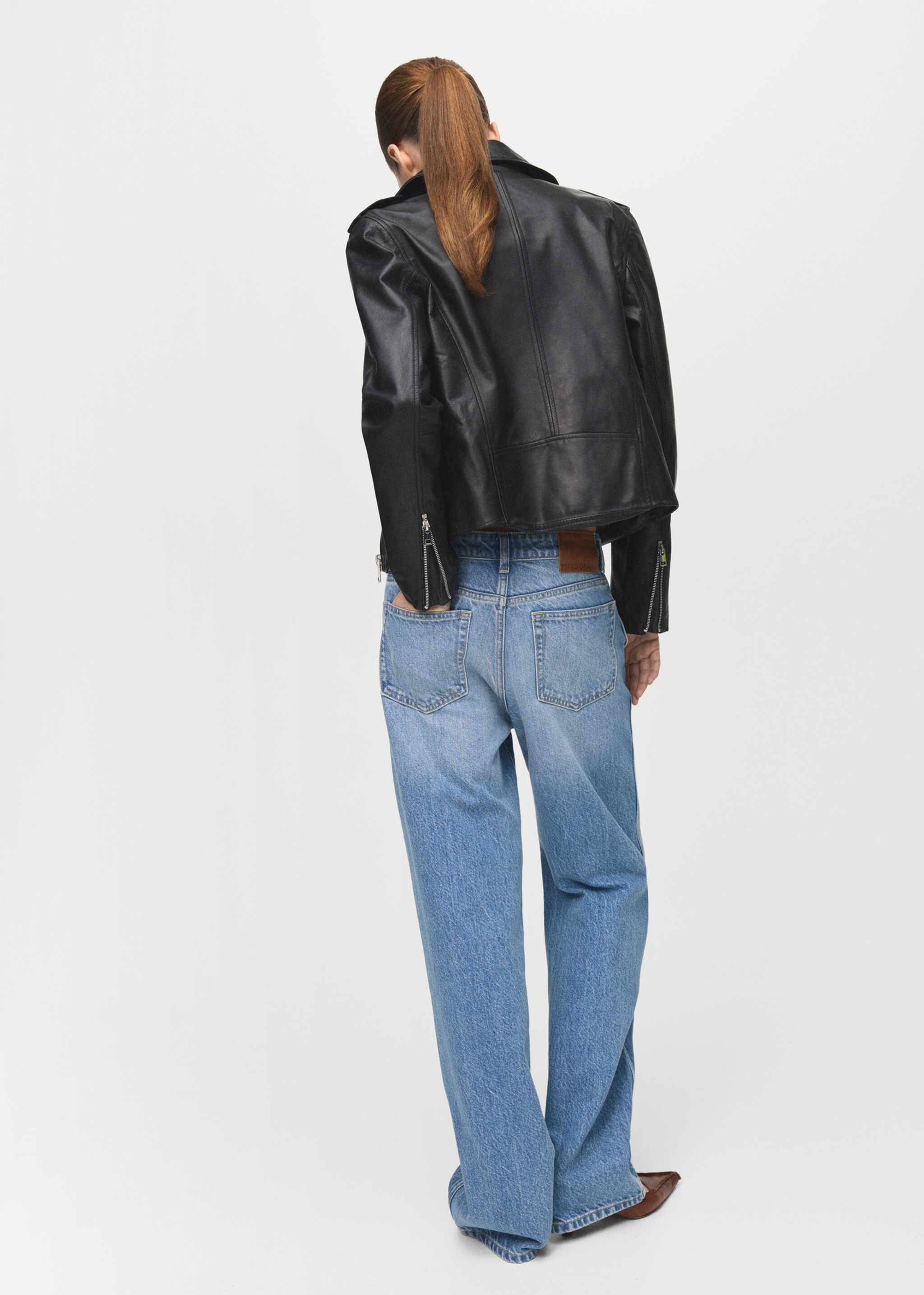 Leather biker jacket - Reverse of the article, Black. Ref: 27081278-00.