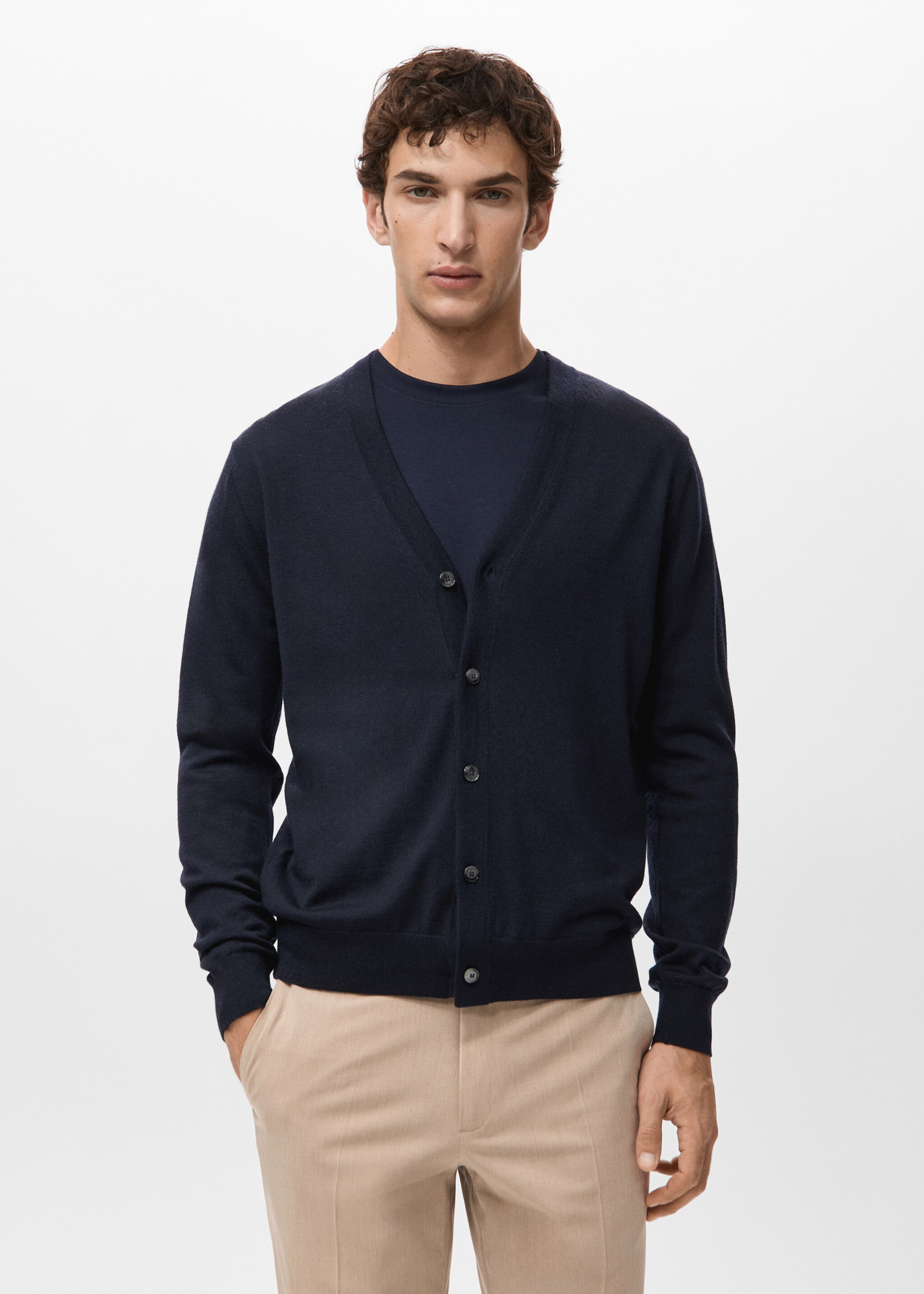 100% merino wool cardigan - Medium plane, Navy. Ref: 27081282-00.