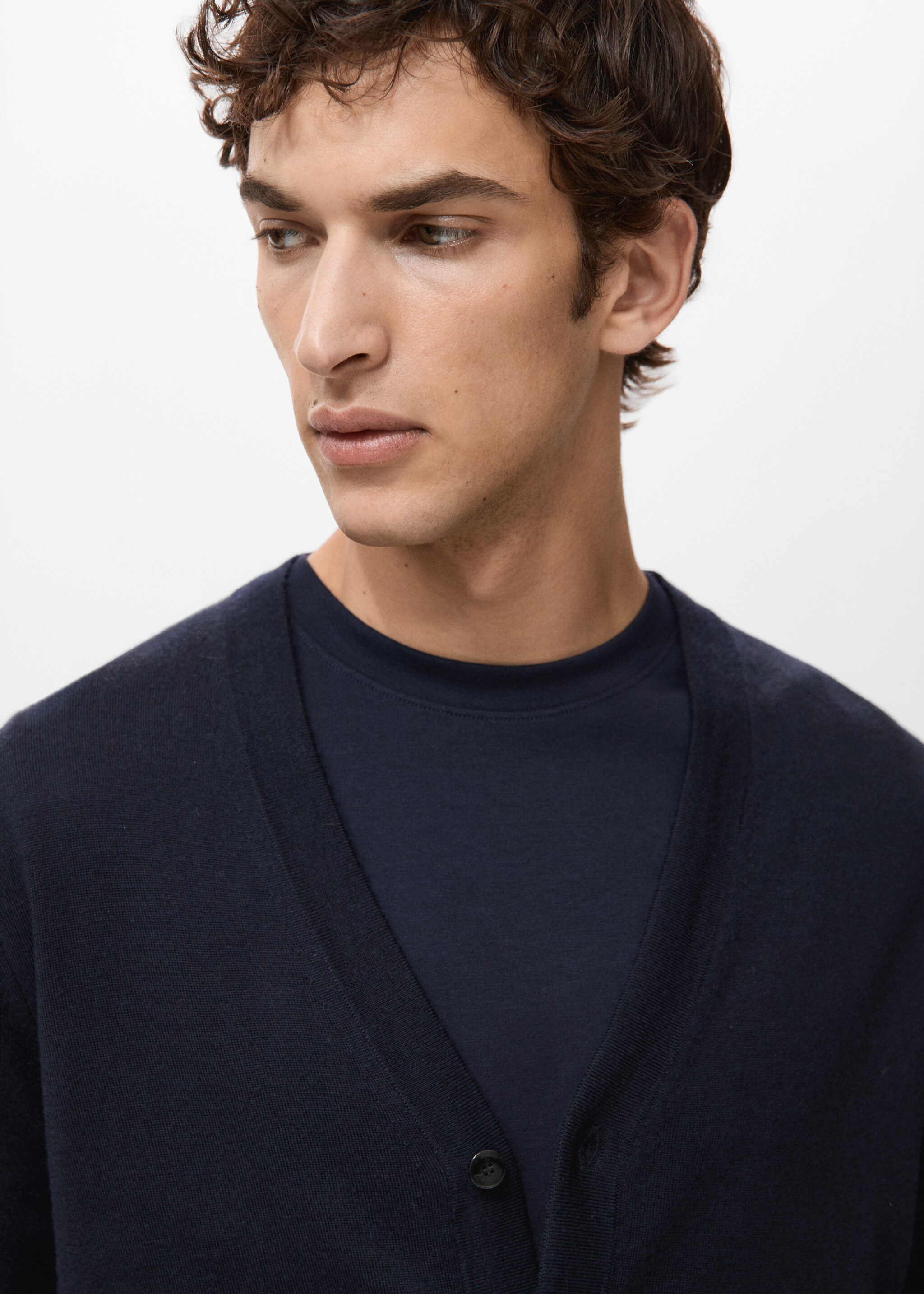 100% merino wool cardigan - Details of the article 1, Navy. Ref: 27081282-00.