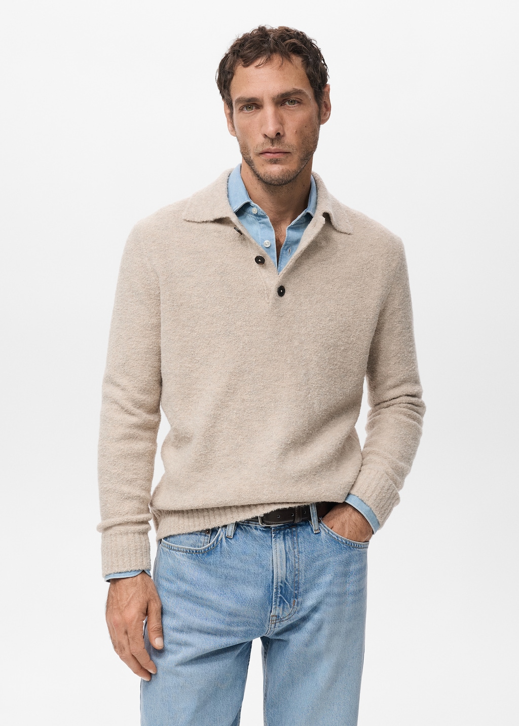 Mini boucle knit polo shirt