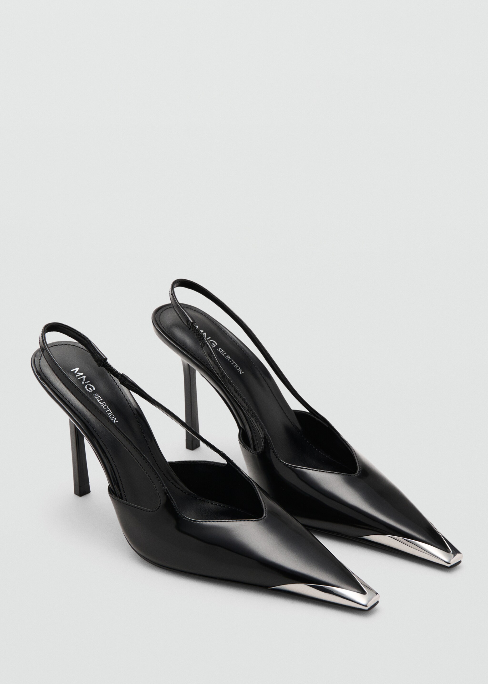 Leather high-heeled shoes with metal toe cap - Medium plane, Black. Ref: 27081289-00.
