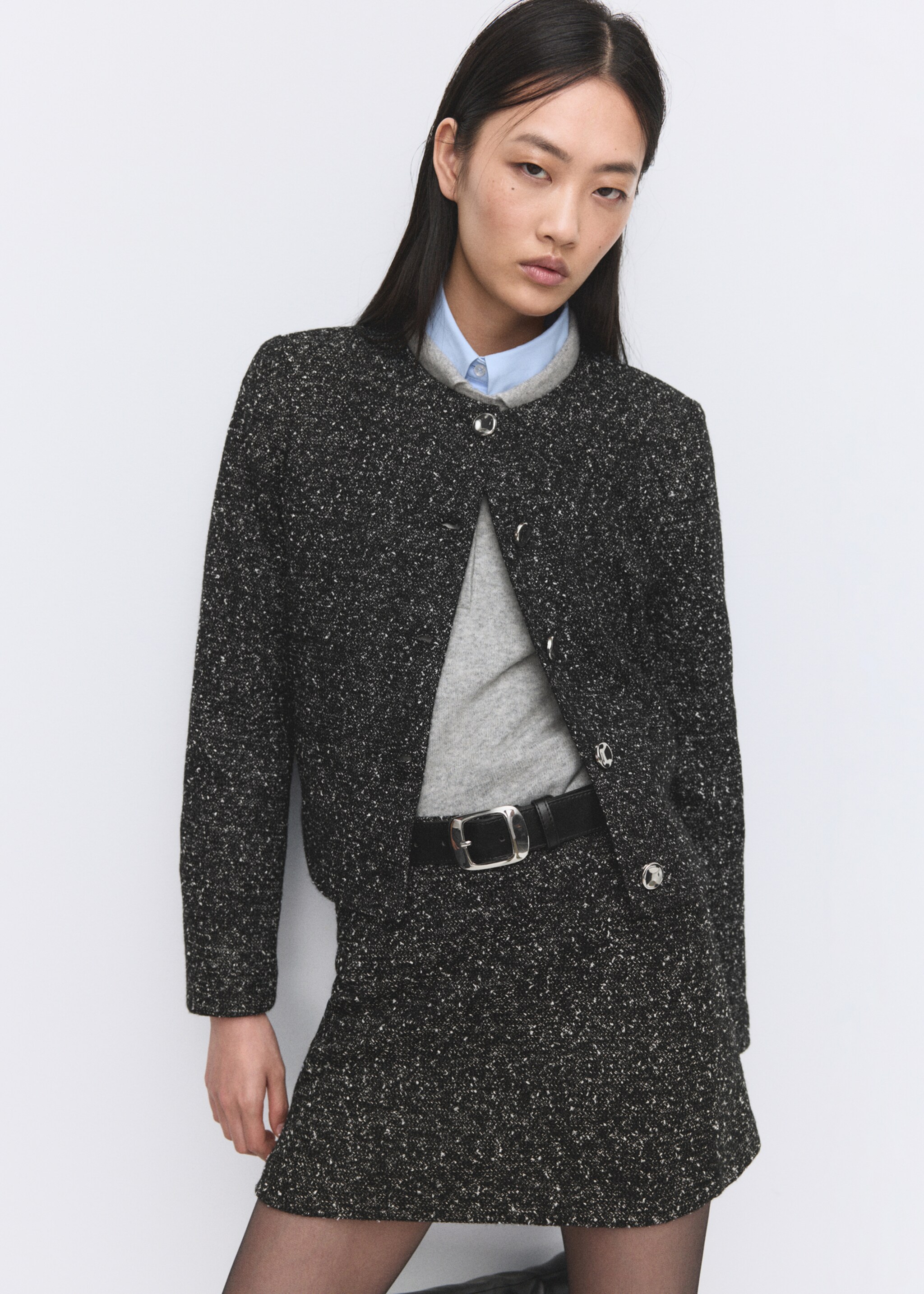 Flecked cotton-blend jacket - Details of the article 2, Black. Ref: 27081293-00.