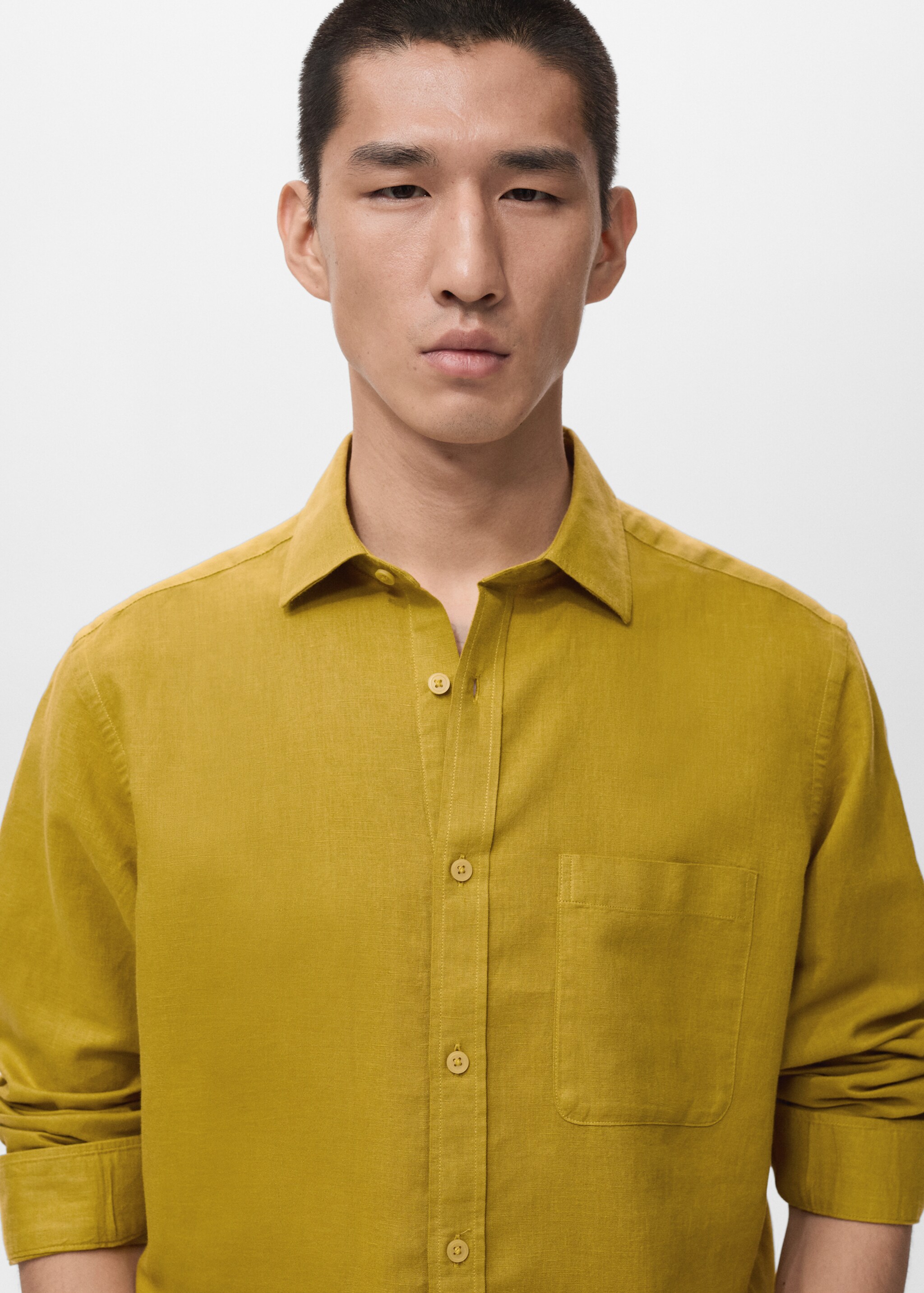 Pocket linen shirt - Details of the article 1, Curry. Ref: 27081299-00.