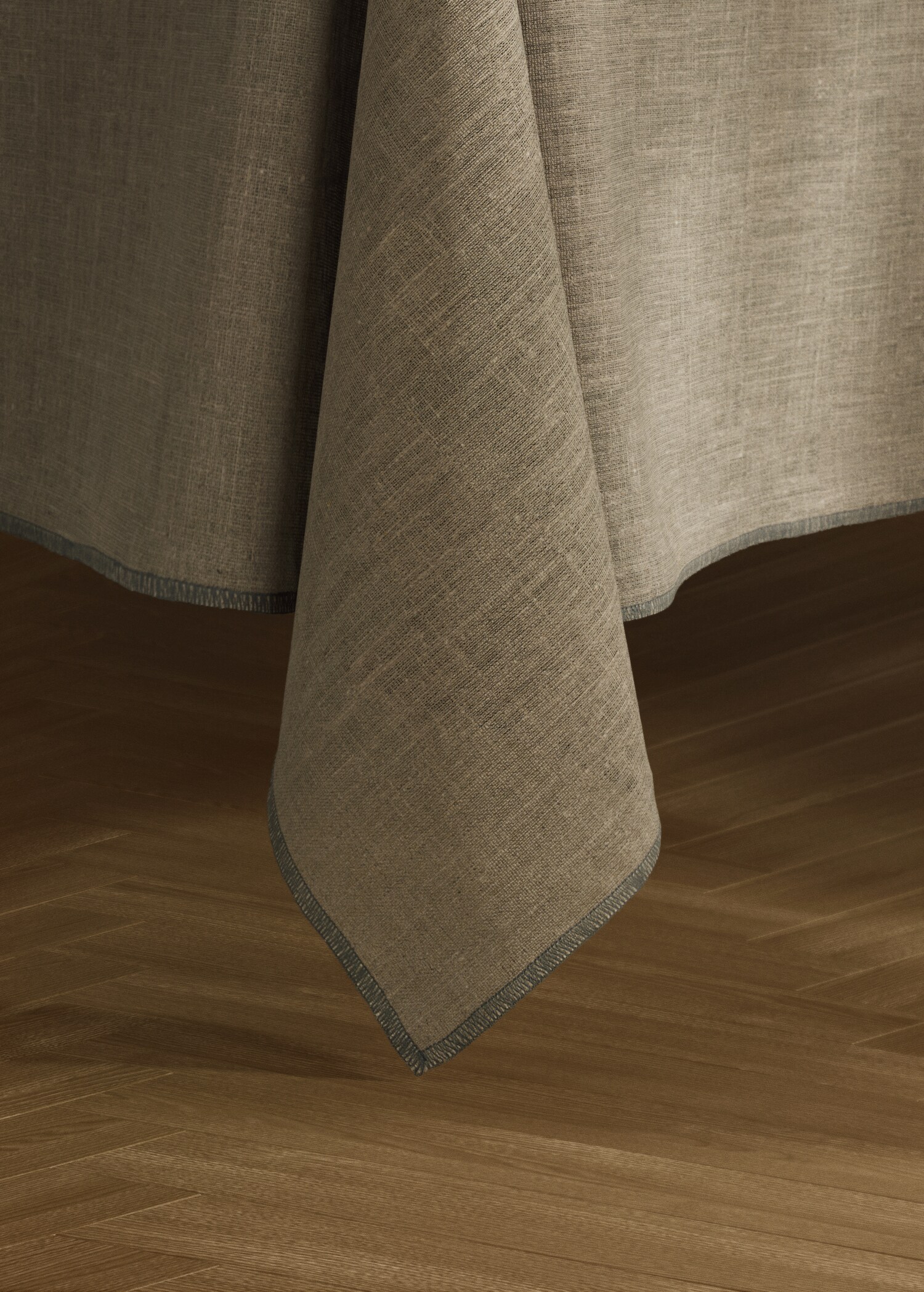 Resin-coated linen tablecloth with contrasting overlock for 6 to 8 diners - Details of the article 6