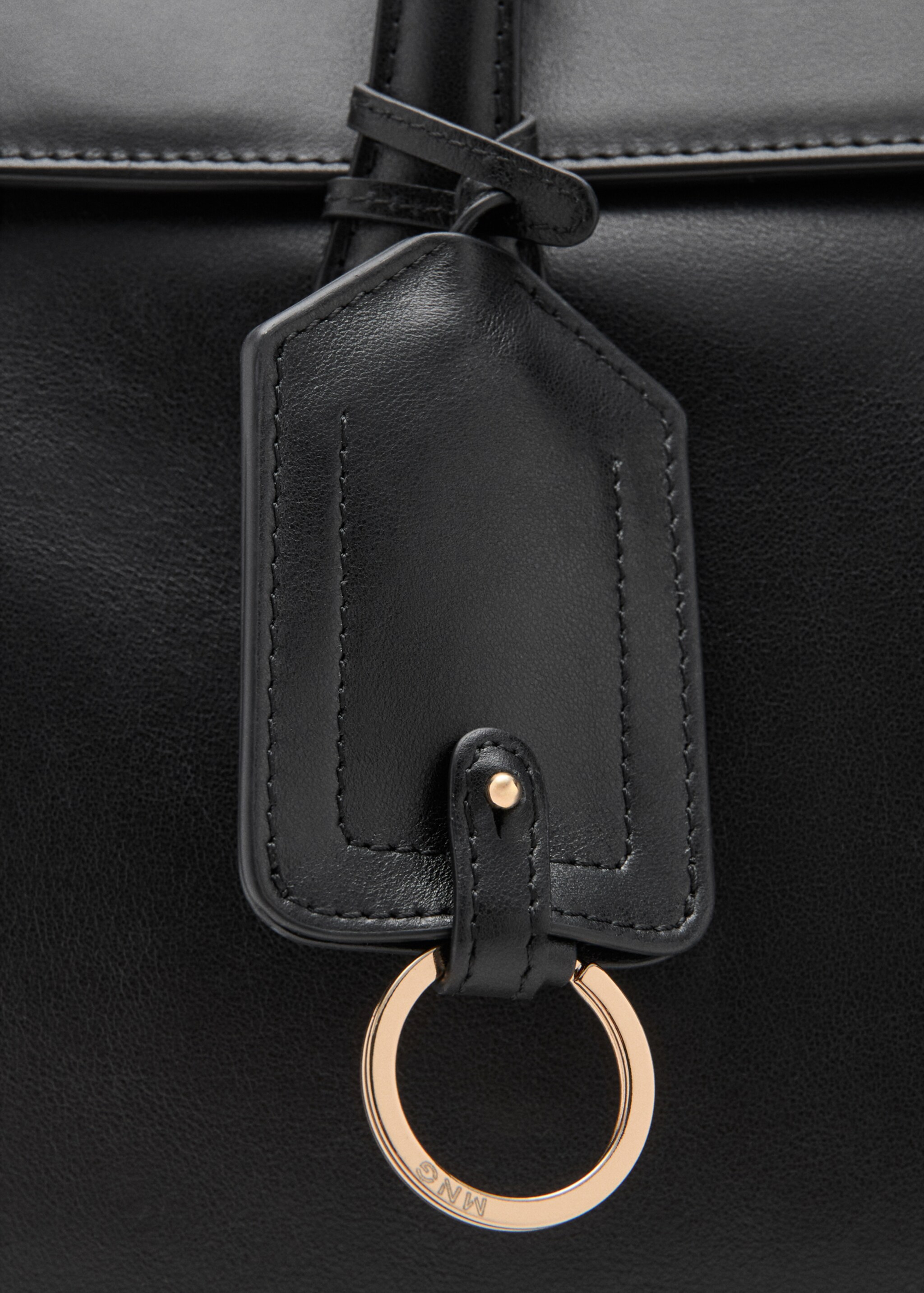 Leather shopper bag with charms - Details of the article 1, Black. Ref: 27081306-00.