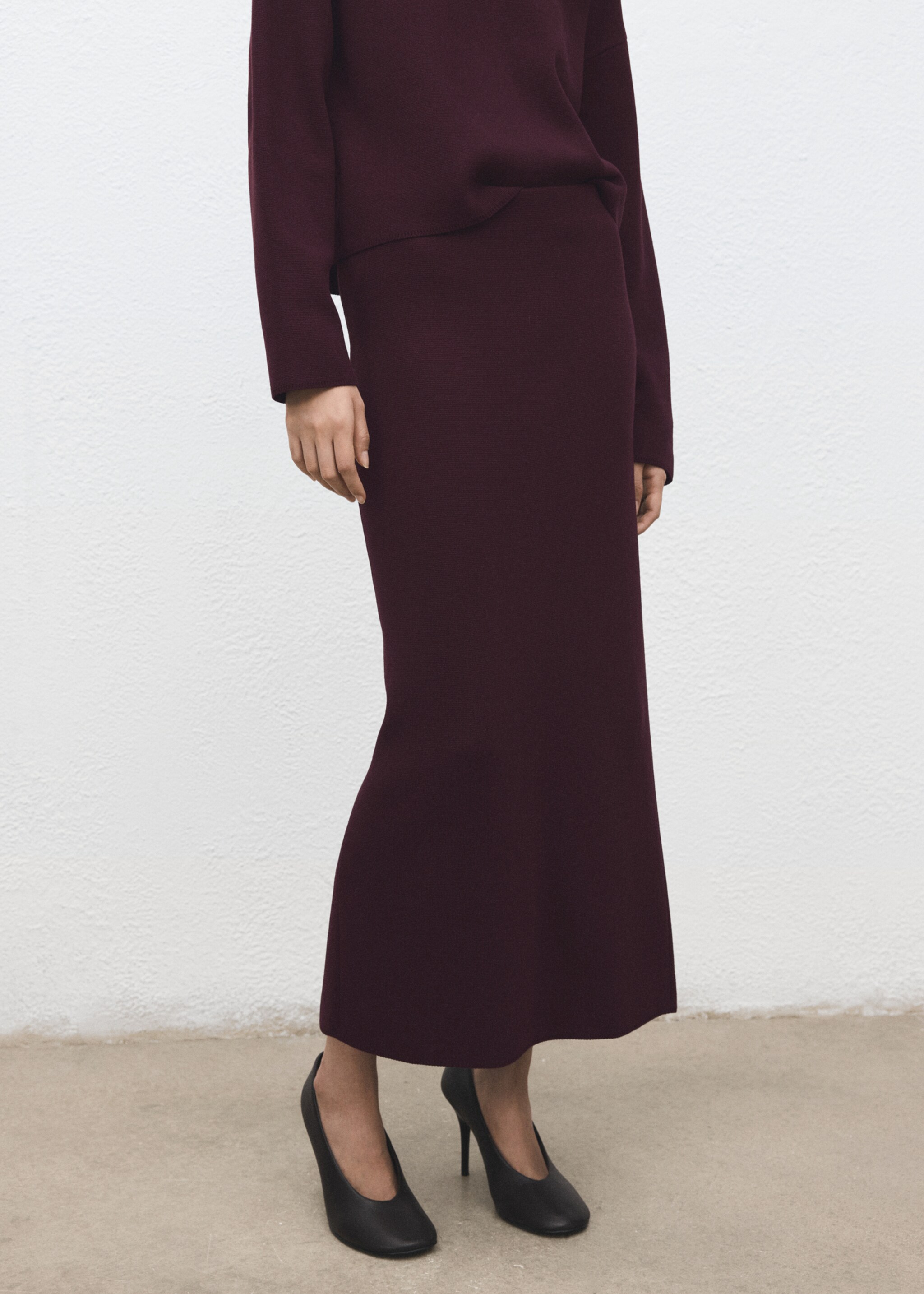 Knit pencil skirt - Medium plane, Wine. Ref: 27081307-00.