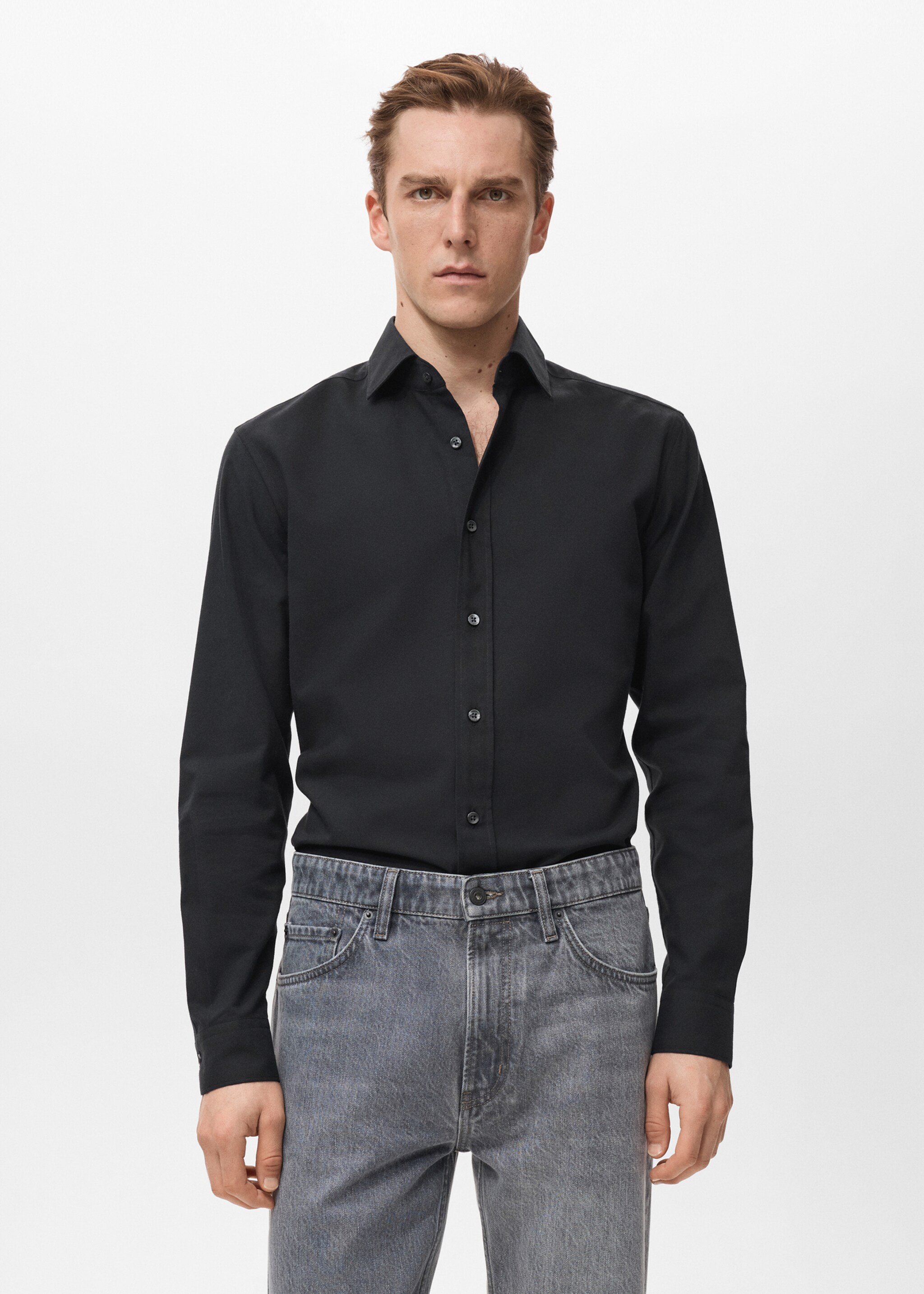 Camisa 100% algodón slim fit - Plano medio, Negro. Ref: 27081310-00.