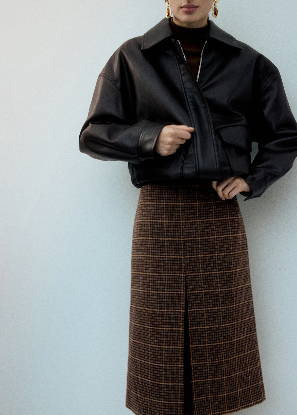 Mango Wool-blend check midi-skirt