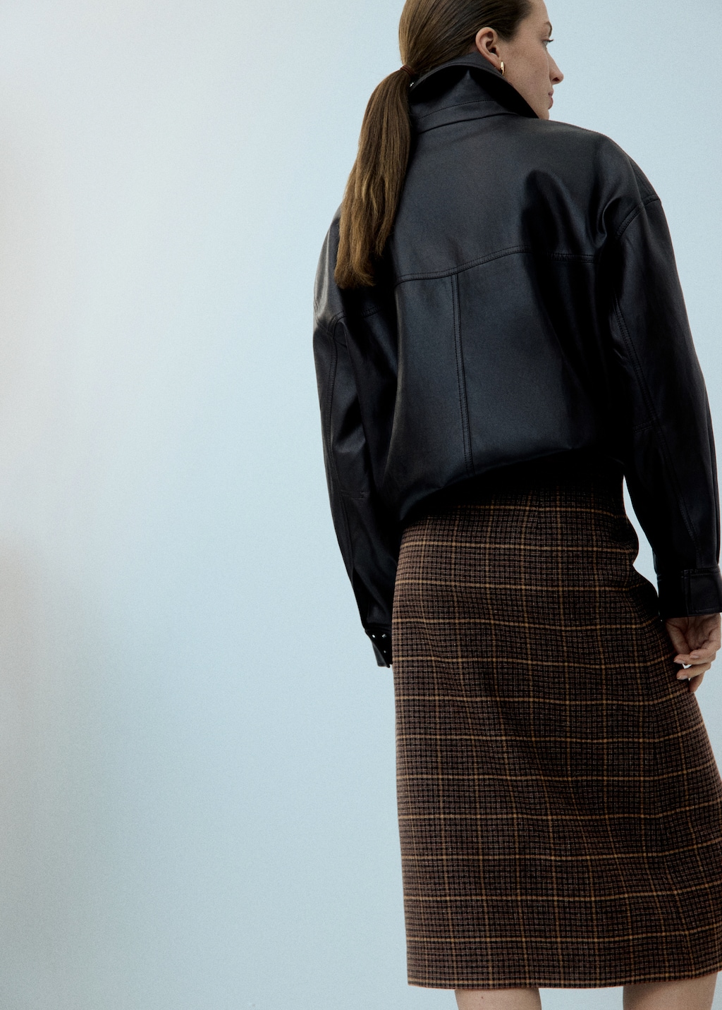 Mango Wool-blend check midi-skirt