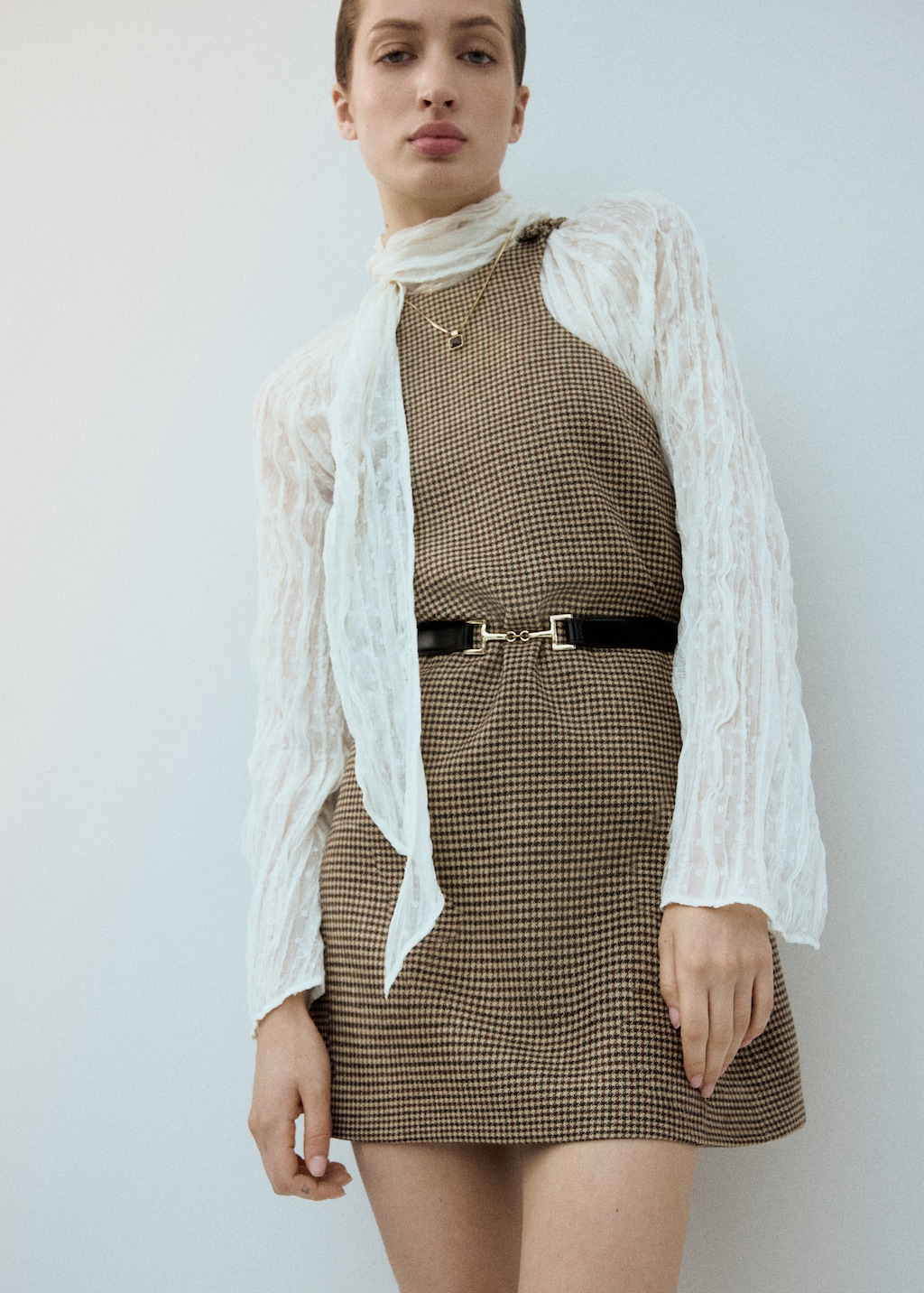 Houndstooth wool-blend dress