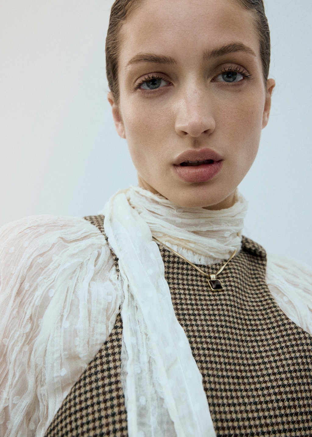 Houndstooth wool-blend dress