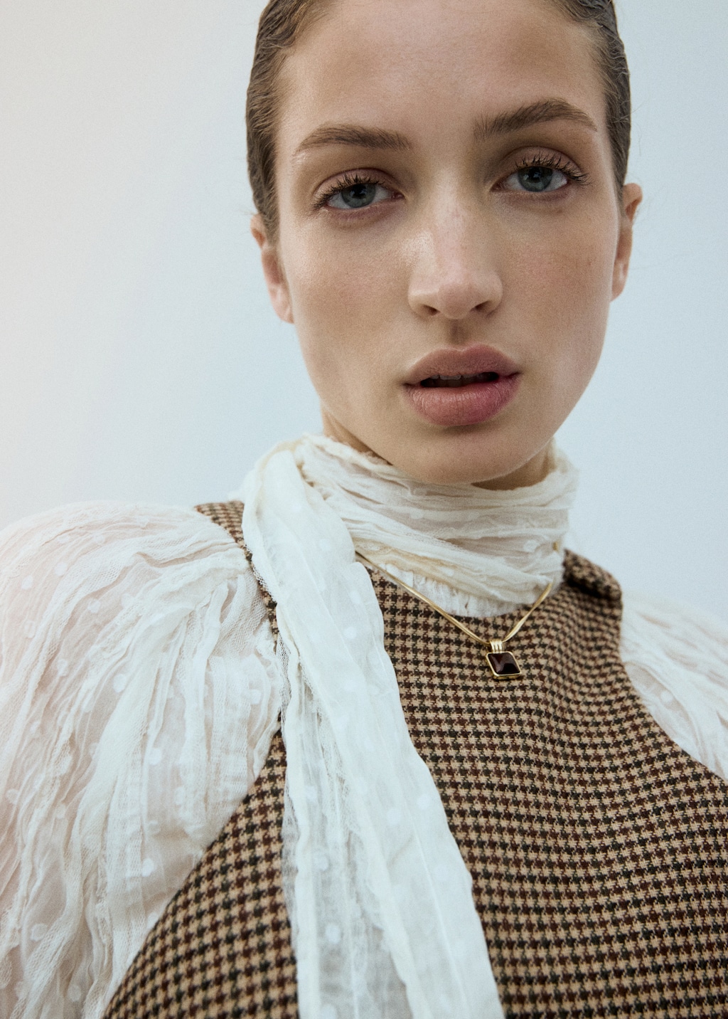 Houndstooth wool-blend dress