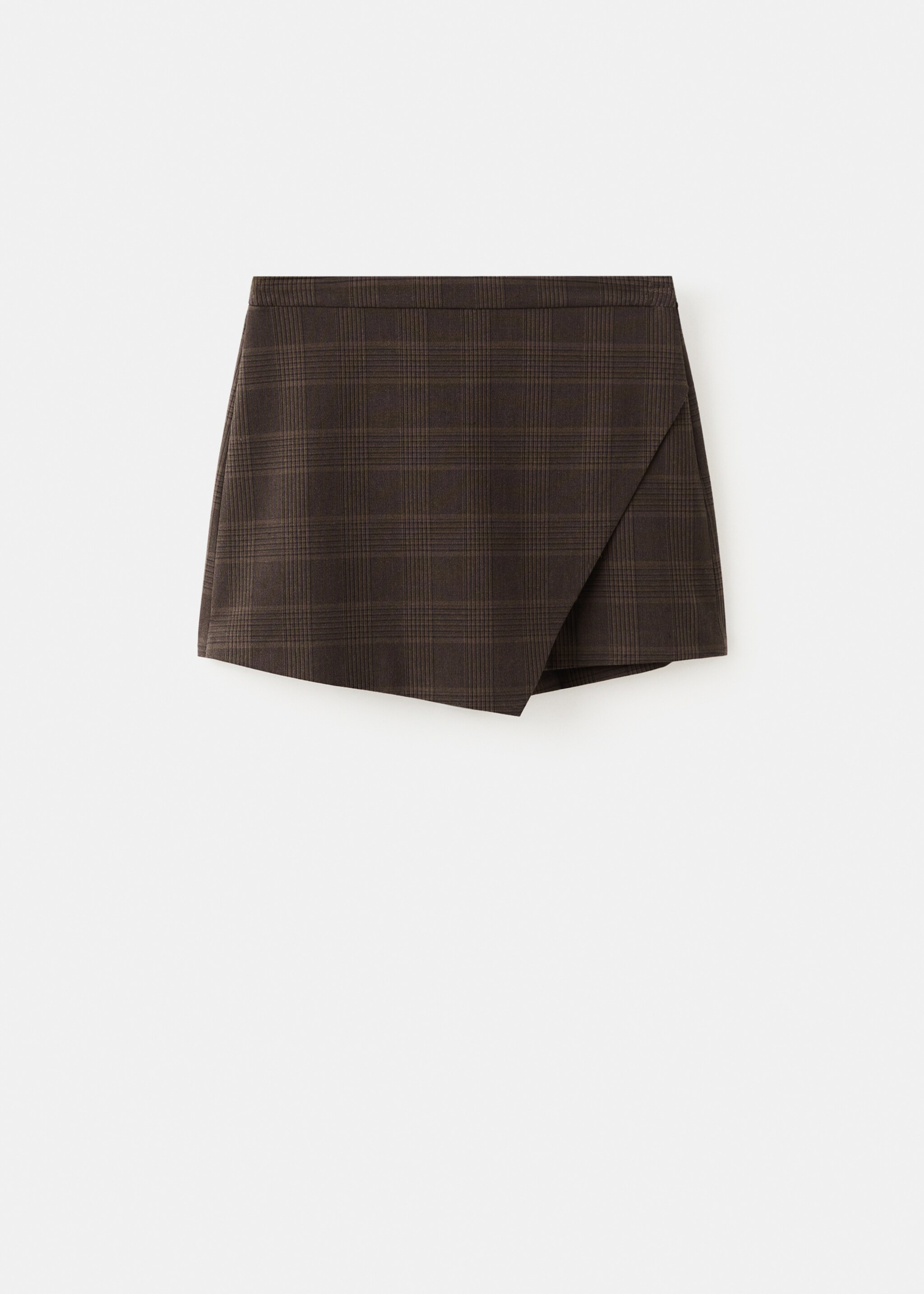Checked asymmetric skirt - Article without model, Brown. Ref: 27081323-00.