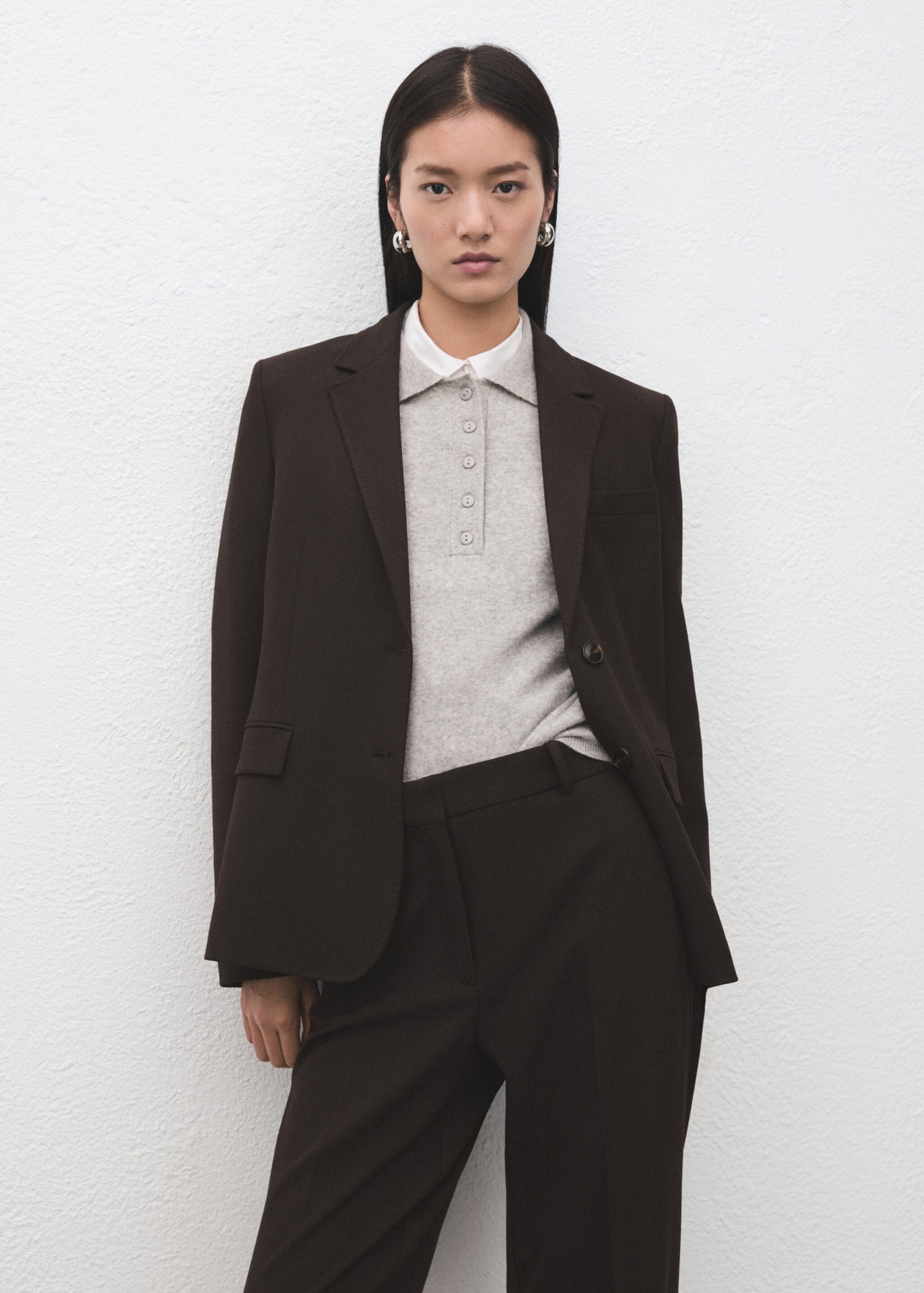 Straight-fit suit trousers - Details of the article 1, Chocolate. Ref: 27081328-00.