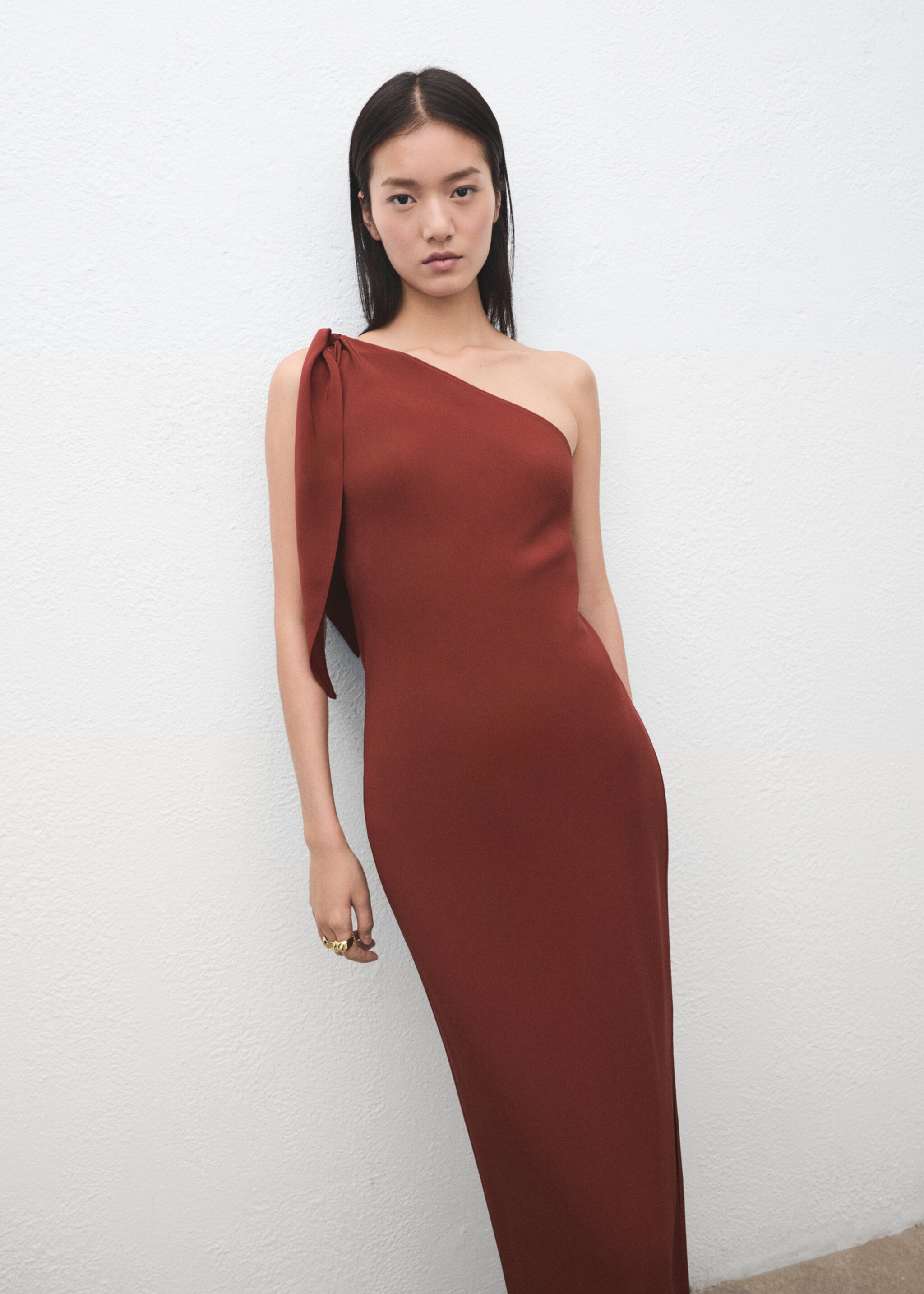 Knot detail dress - Medium plane, Burgundy. Ref: 27081332-00.