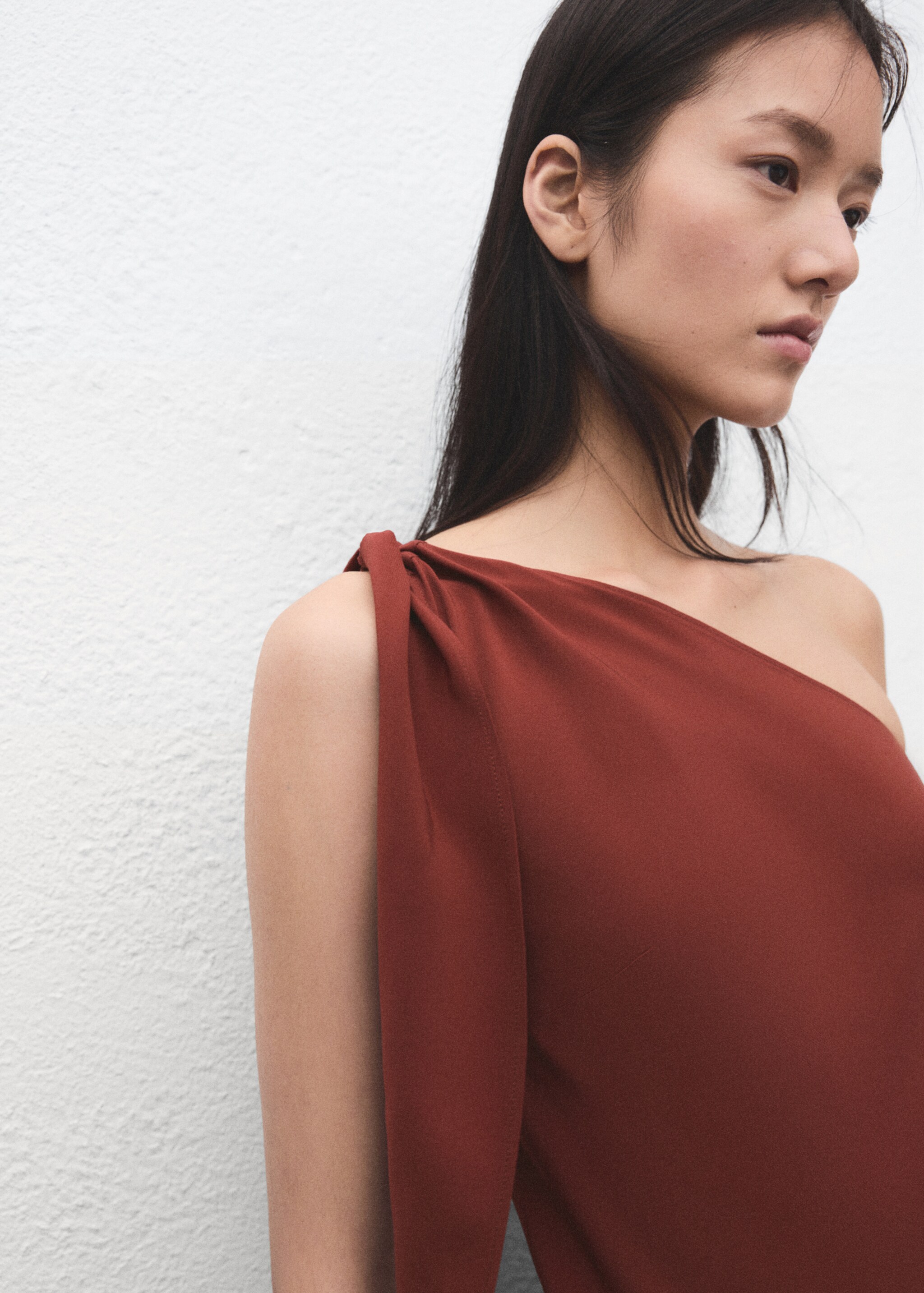 Knot detail dress - Details of the article 1, Burgundy. Ref: 27081332-00.