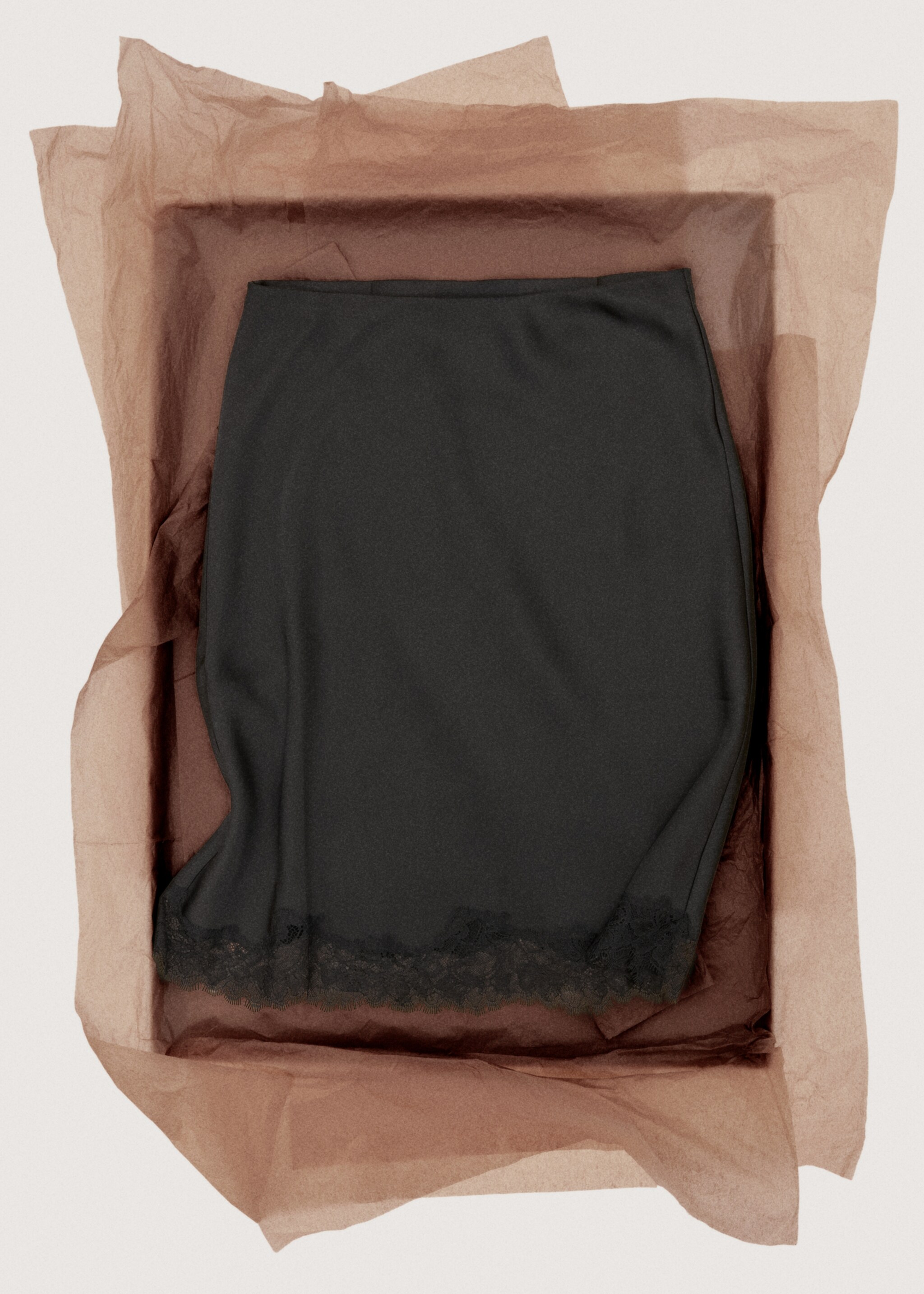 Satin lace skirt - Details of the article 7, Black. Ref: 27081334-00.