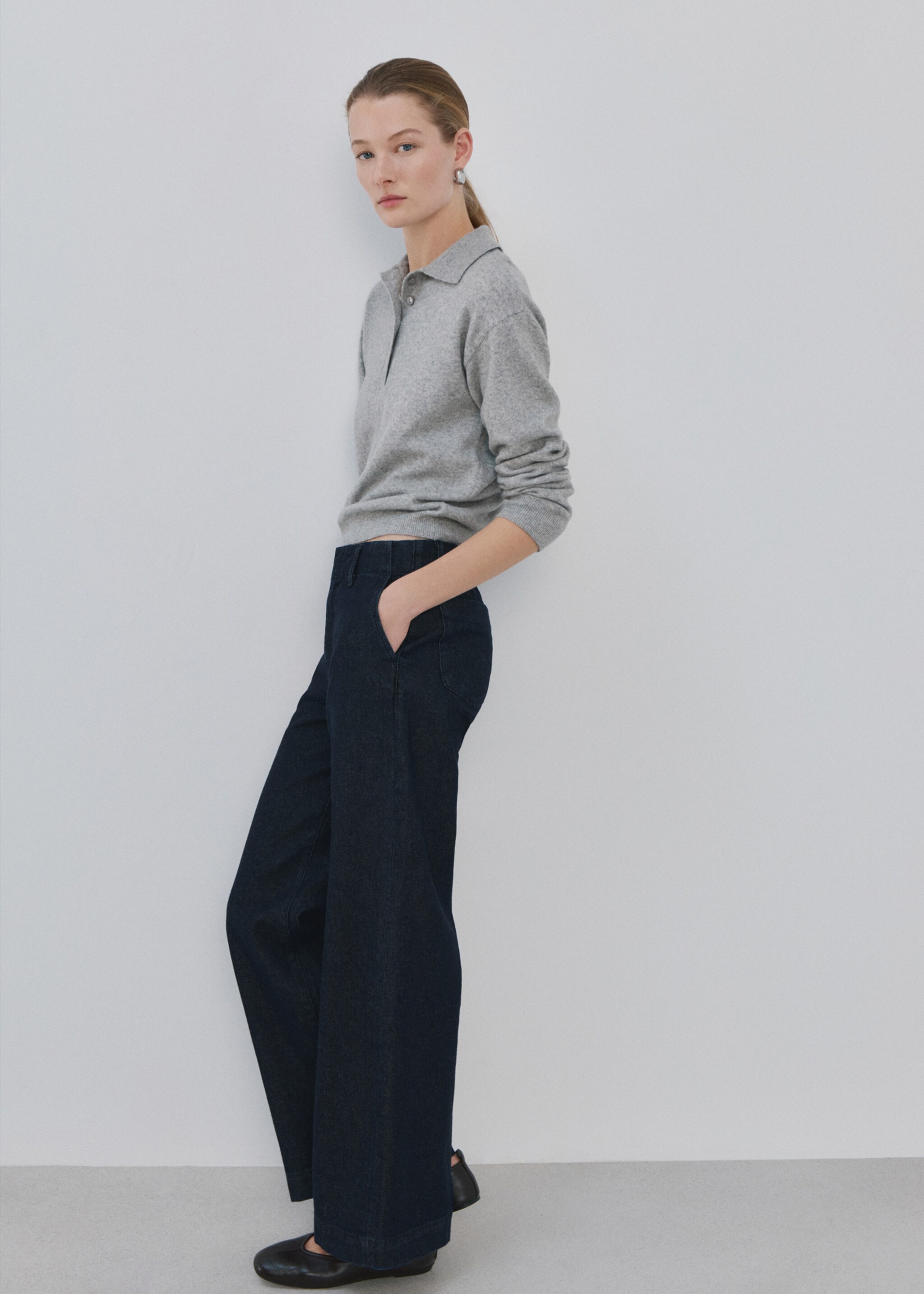 Wide leg mid-rise jeans - Details of the article 2, Open Blue. Ref: 27081344-00.