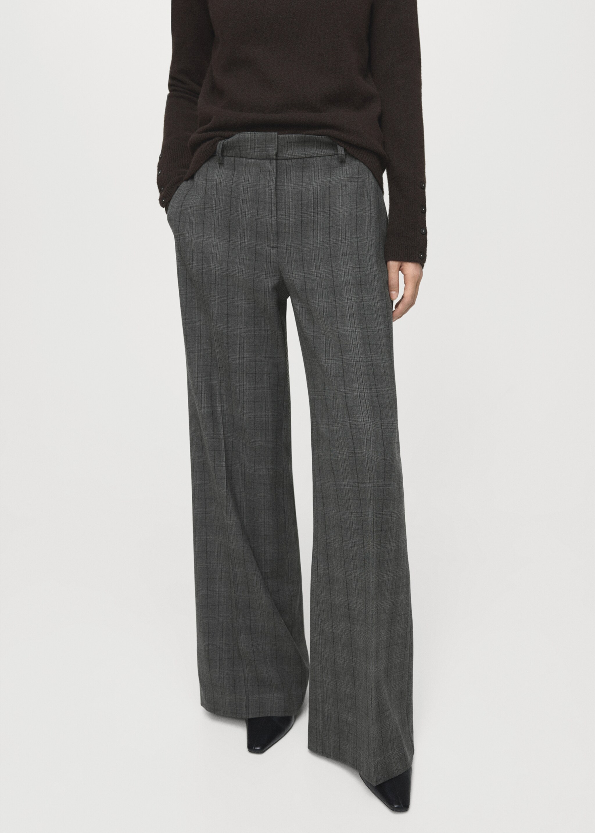 Wide-leg check suit trousers - Medium plane, Grey. Ref: 27081347-00.