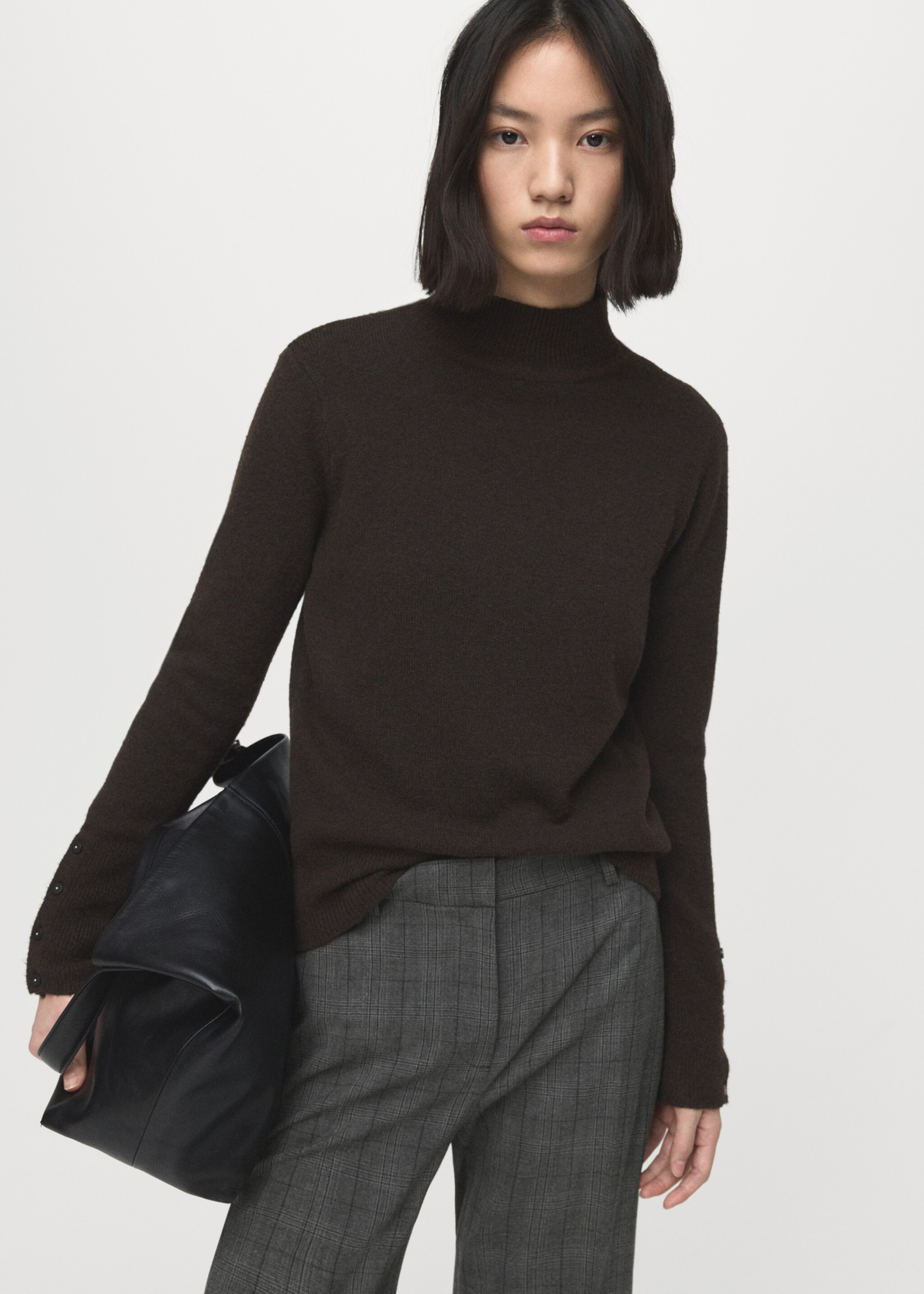 Wide-leg check suit trousers - Details of the article 1, Grey. Ref: 27081347-00.