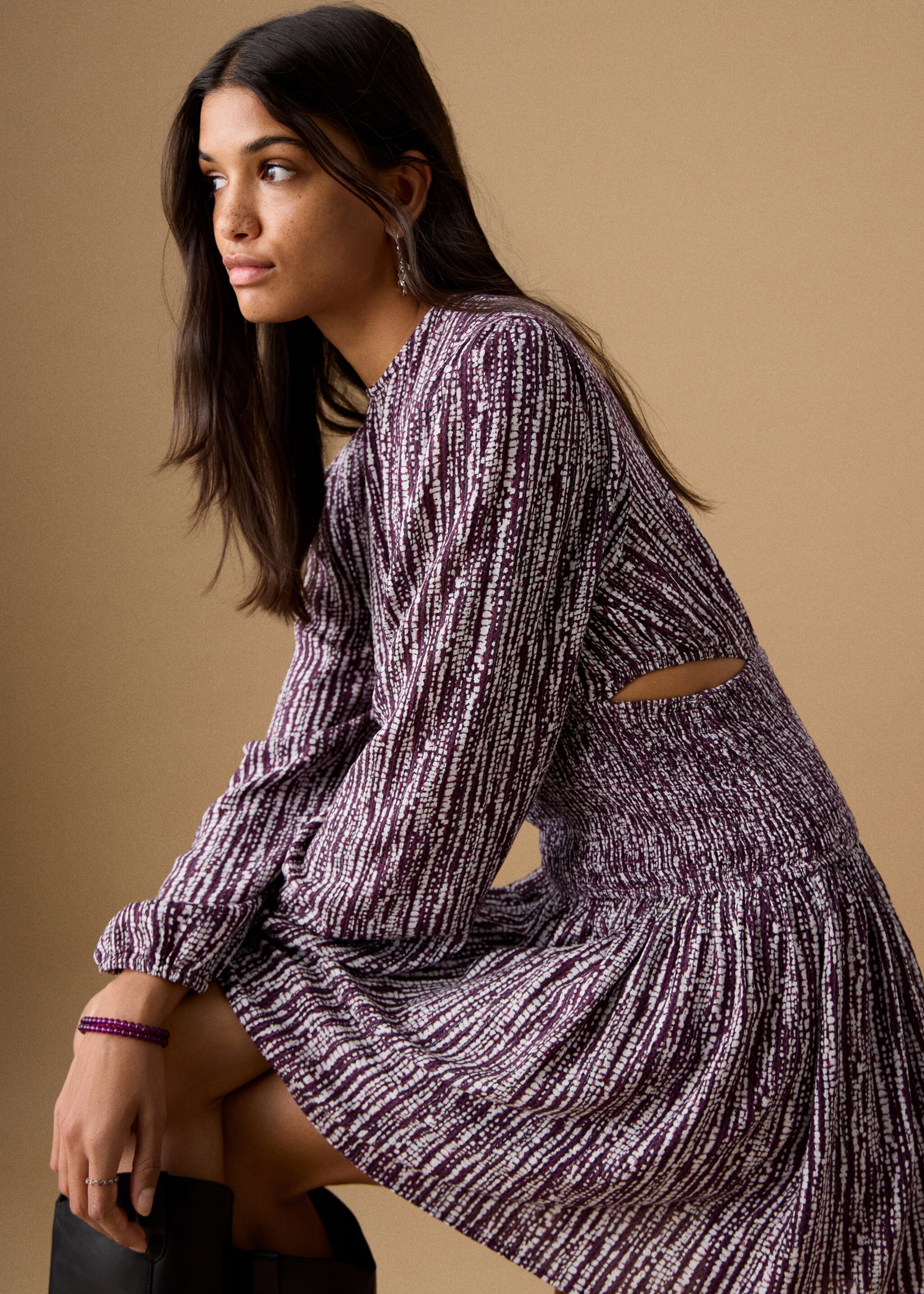 Lurex cut-out print dress - Details of the article 2, Light/Pastel Purple. Ref: 27081511-00.