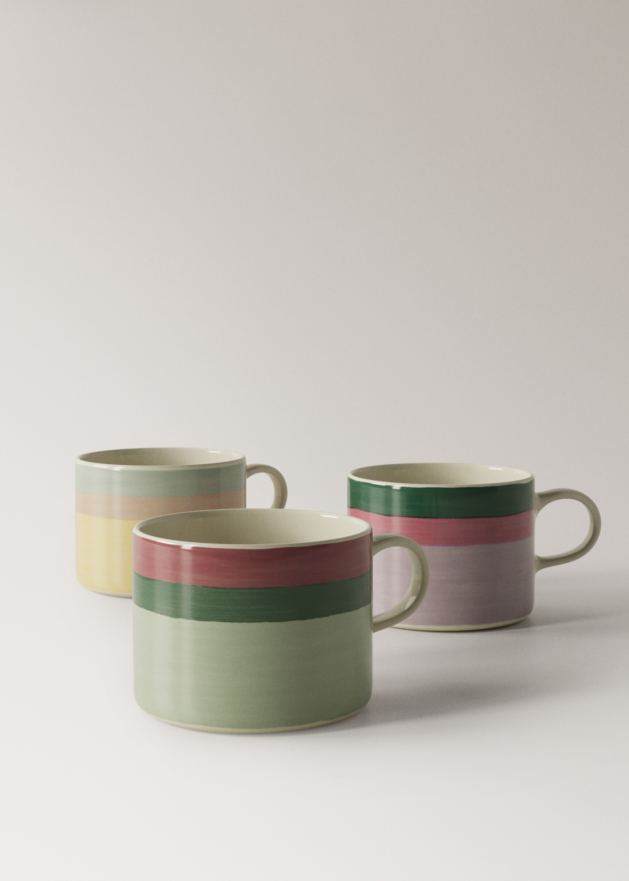 Colored striped stoneware coffee mug - Detail zboží 3, Vanilka. Ref: 27081523-00.