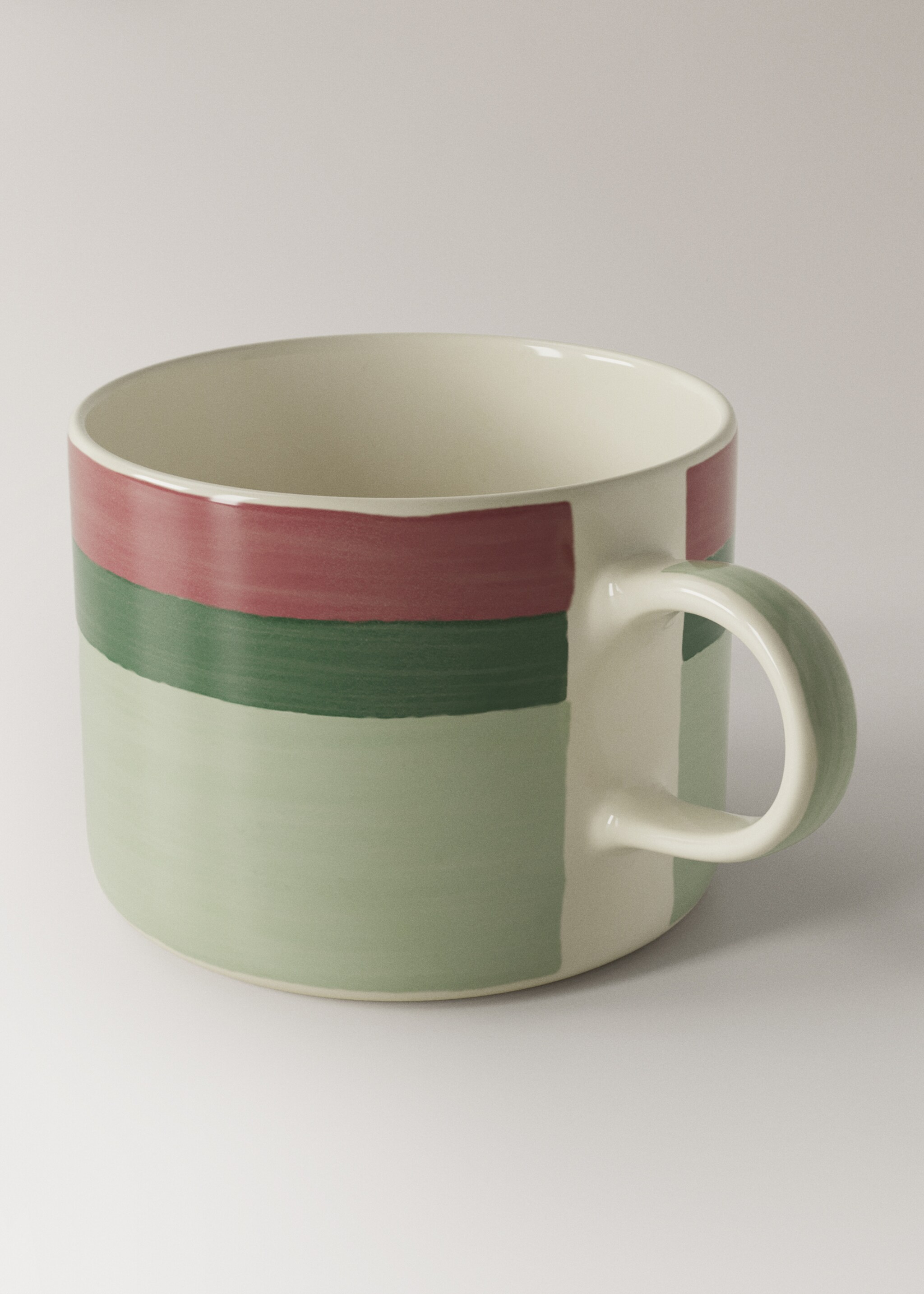 Striped stoneware coffee cup - Details of the article 1, Forest Green. Ref: 27081523-00.