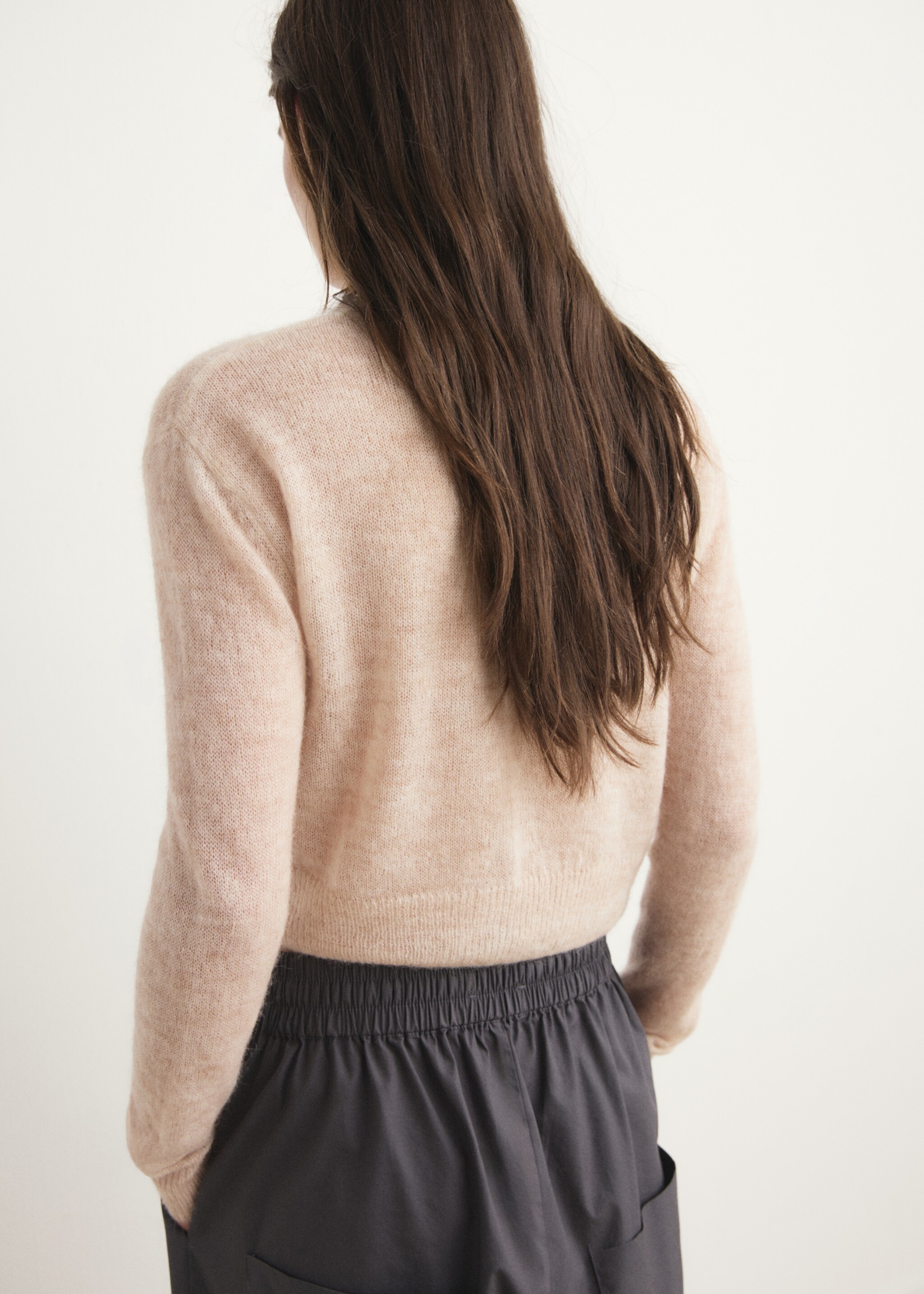 Short wool cardigan - Reverse of the article, Beige. Ref: 27081526-00.