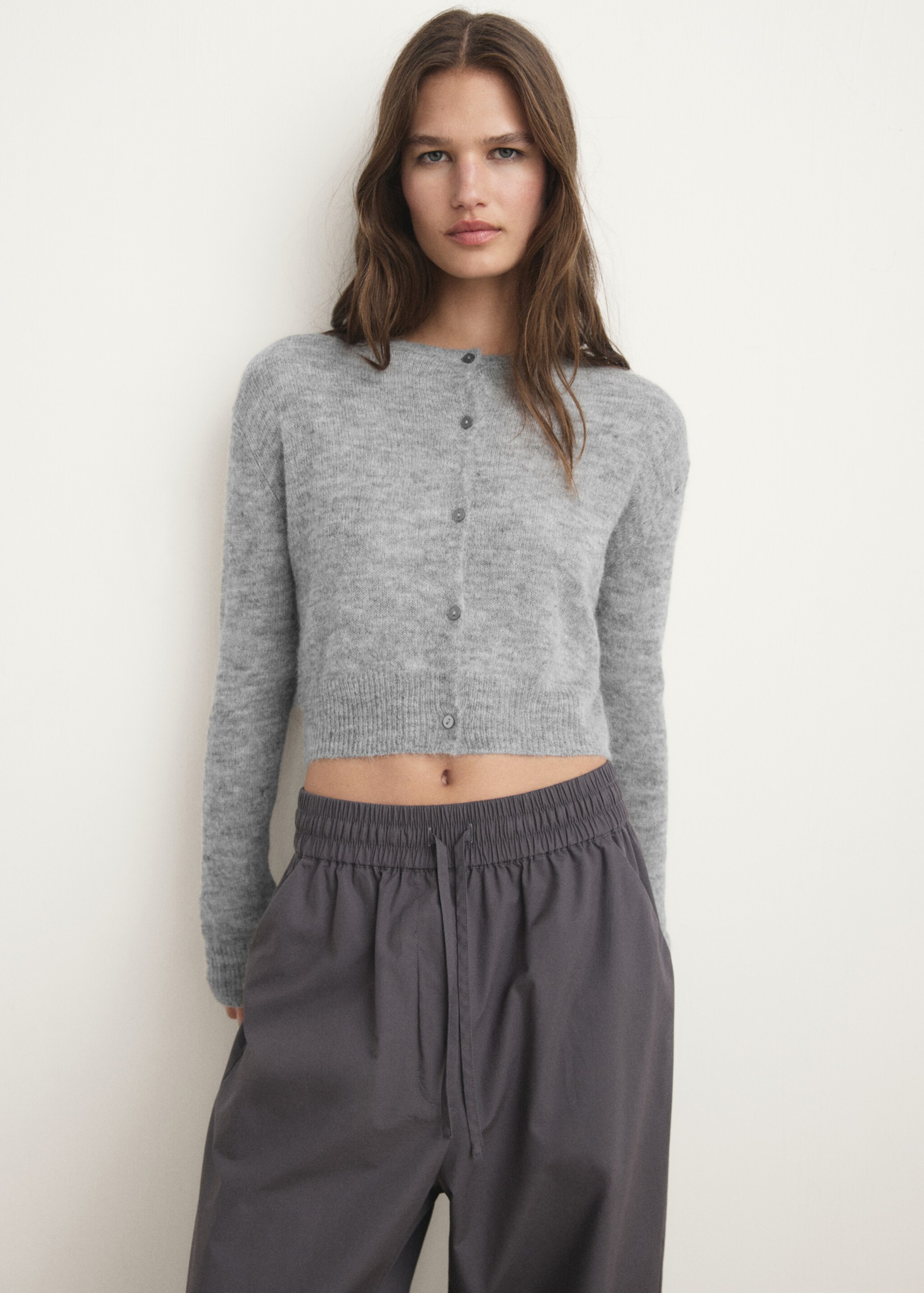 Short wool cardigan - Medium plane, Medium Heather Grey. Ref: 27081526-00.