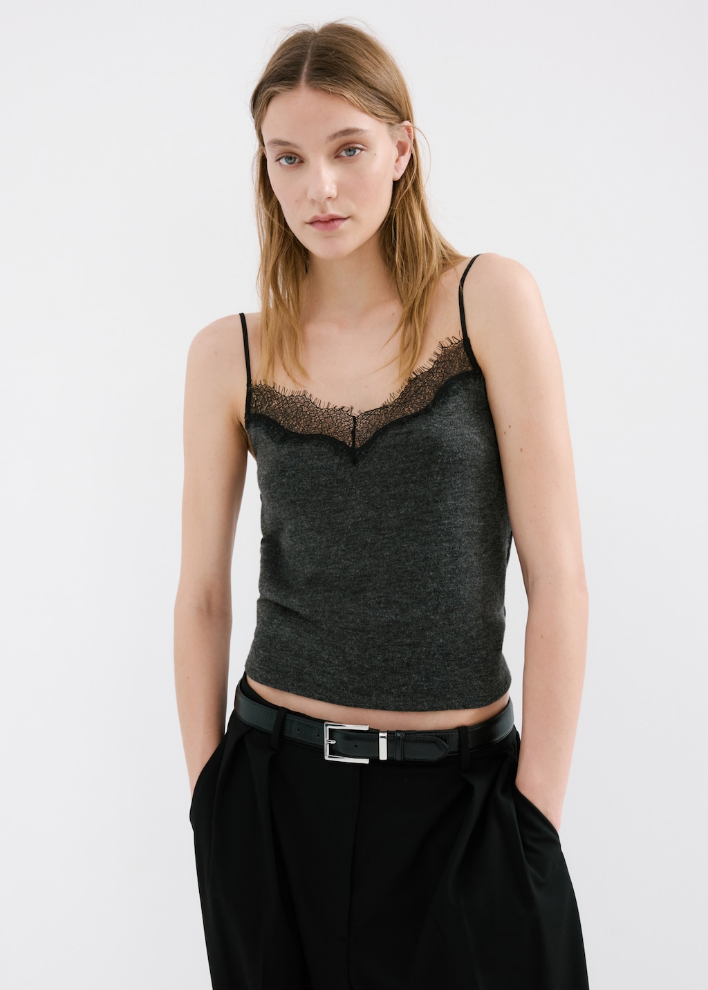 Top with lace neck