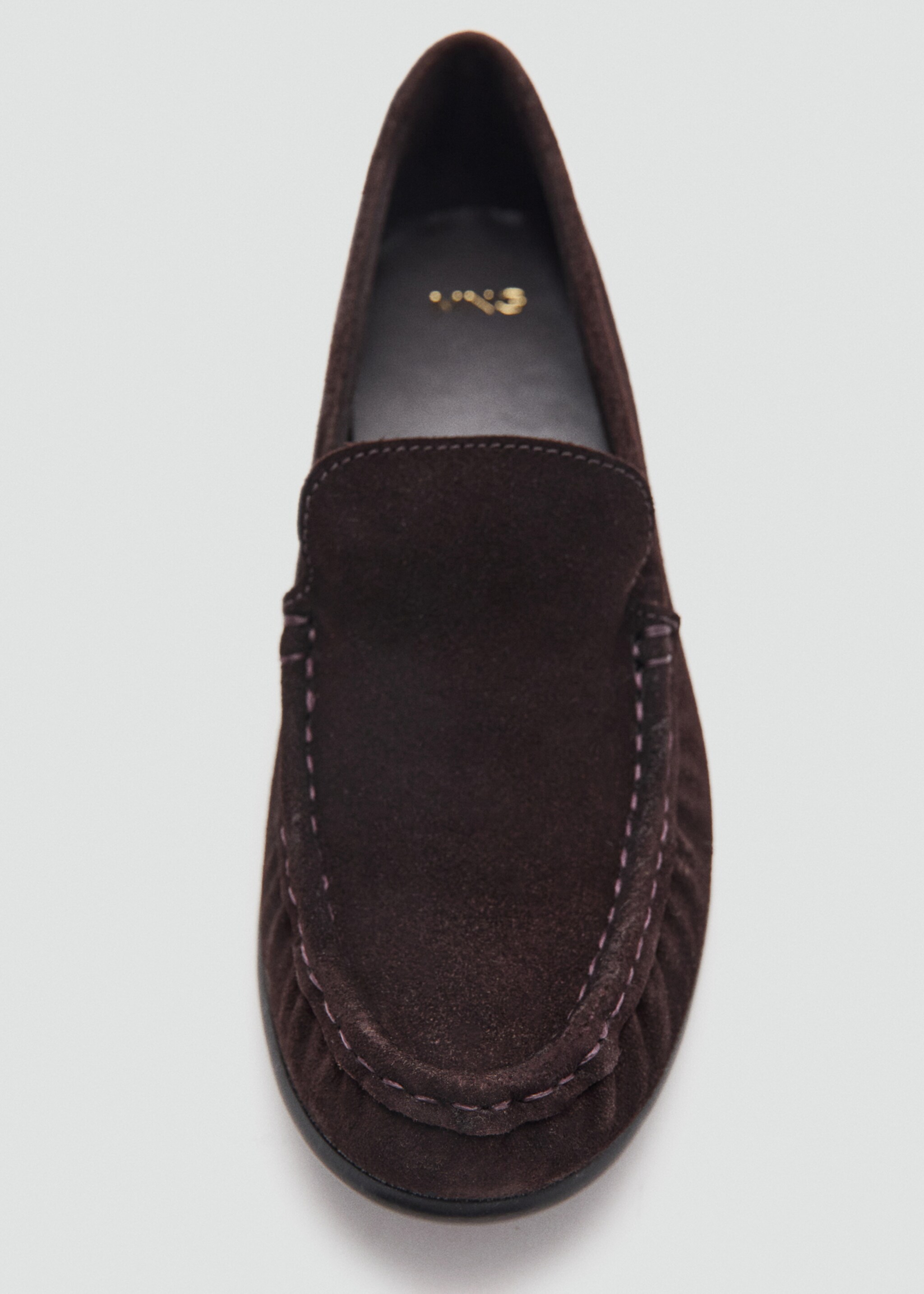 Gathered suede moccasins - Details of the article 2, Chocolate. Ref: 27081536-00.