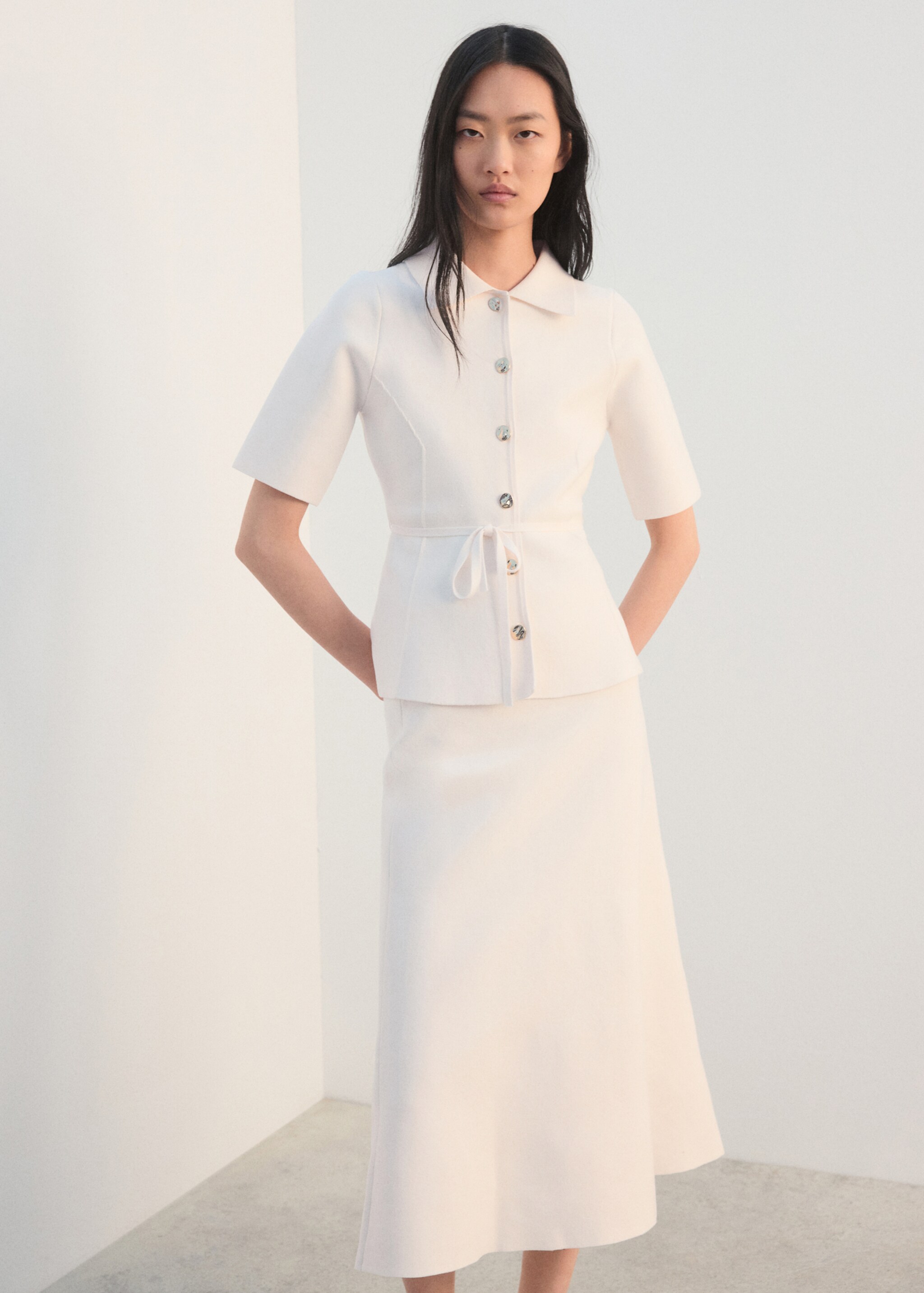 Jupe évasée maille - Plan moyen, Blanc cassé. Ref: 27082540-00.