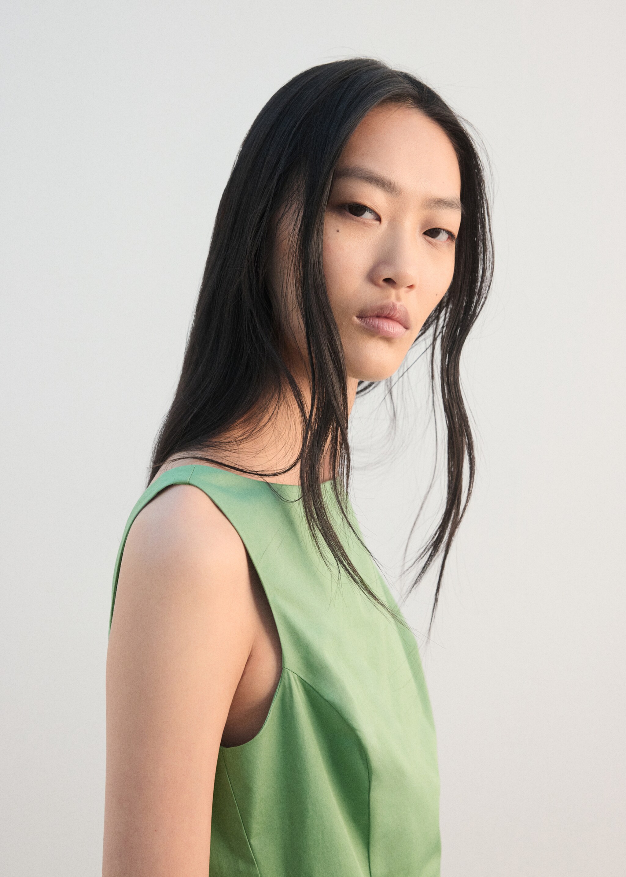 Flared cotton dress - Details of the article 1, Green. Ref: 27082545-00.