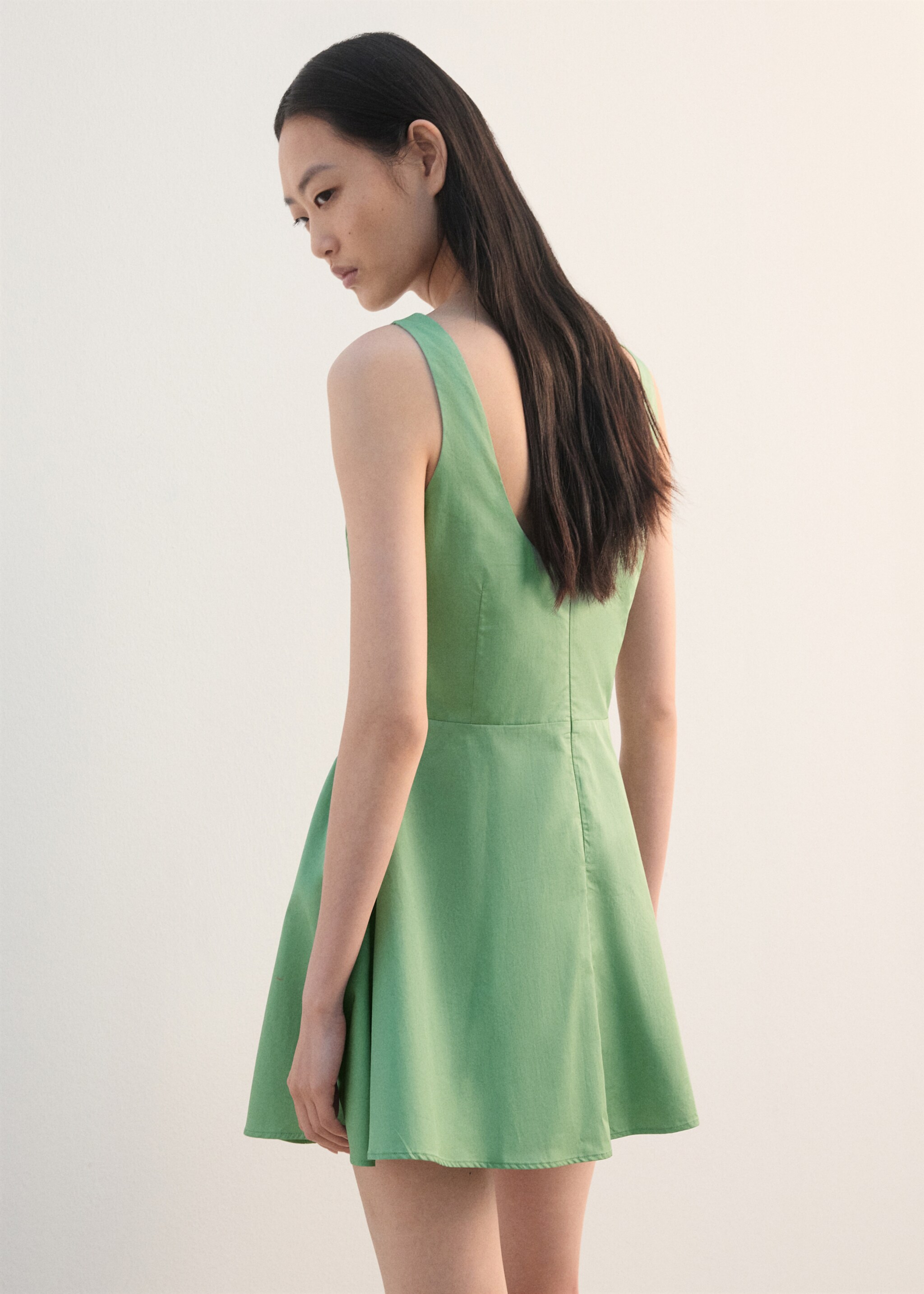 Flared cotton dress - Reverse of the article, Green. Ref: 27082545-00.