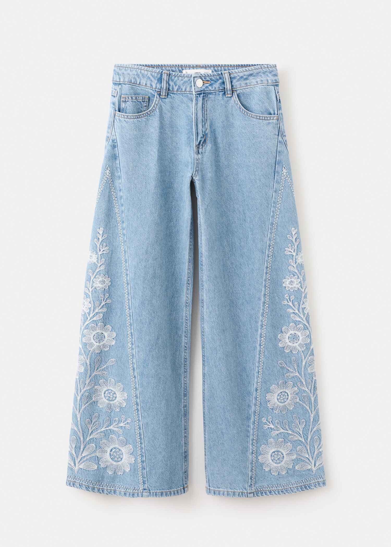 Flower-embroidered wide leg jeans - Article without model