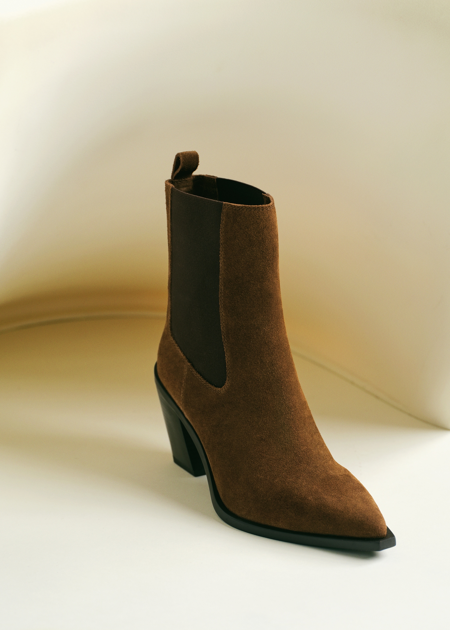 Suede Ankle Boot With Pointed Panels