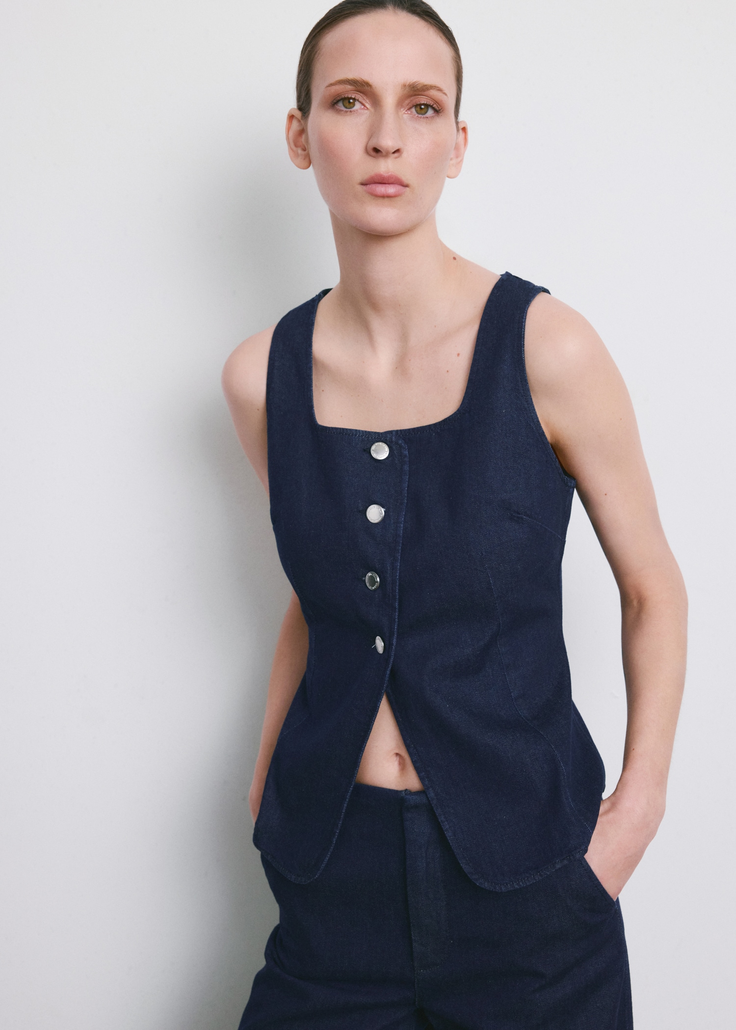 Top denim à boutons - Plan moyen