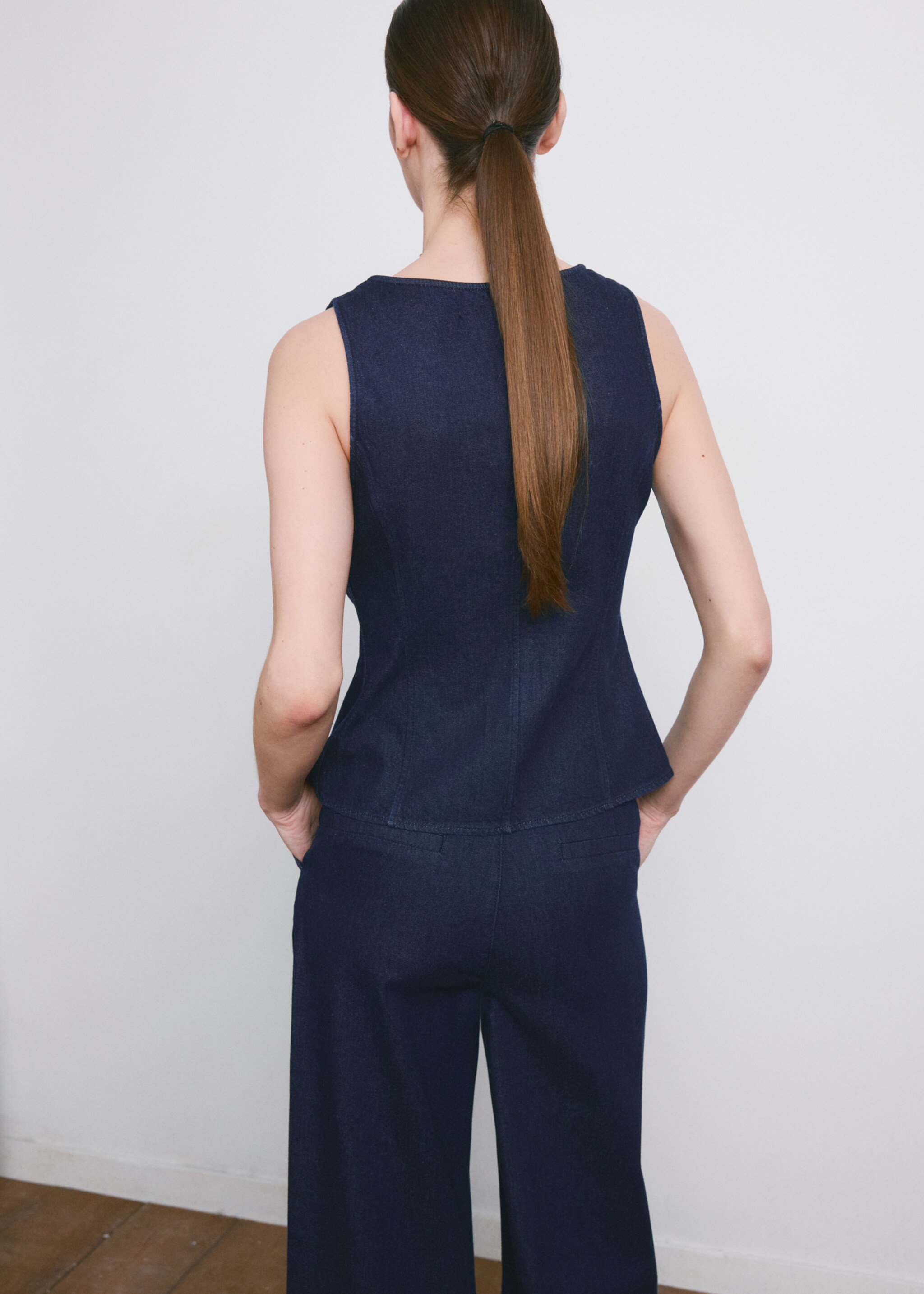 Top denim à boutons - Verso de l’article, Bleu. Ref: 27083274-00.