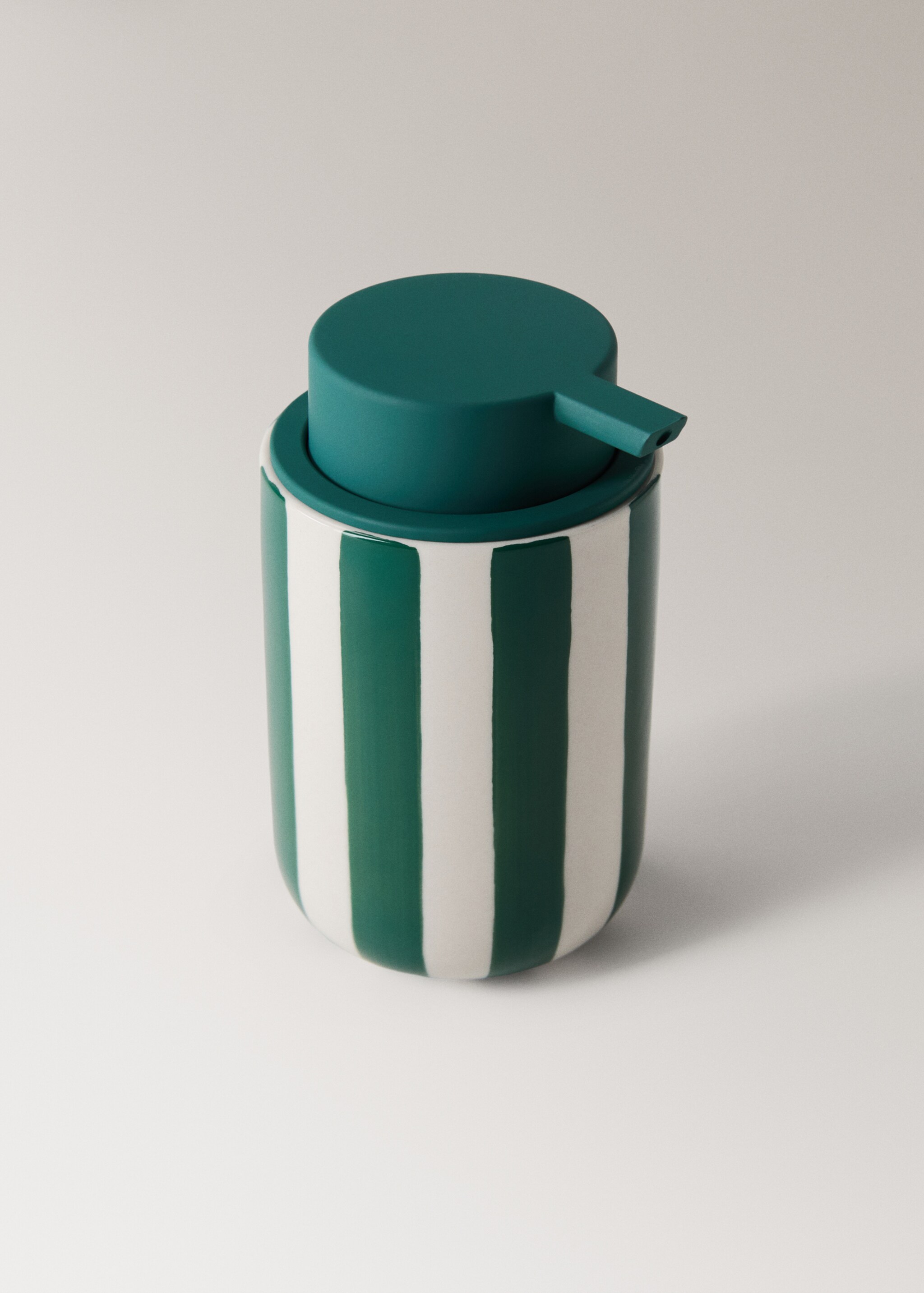 Painted stripe ceramic dispenser - Details of the article 1, Dark Green. Ref: 27083281-00.