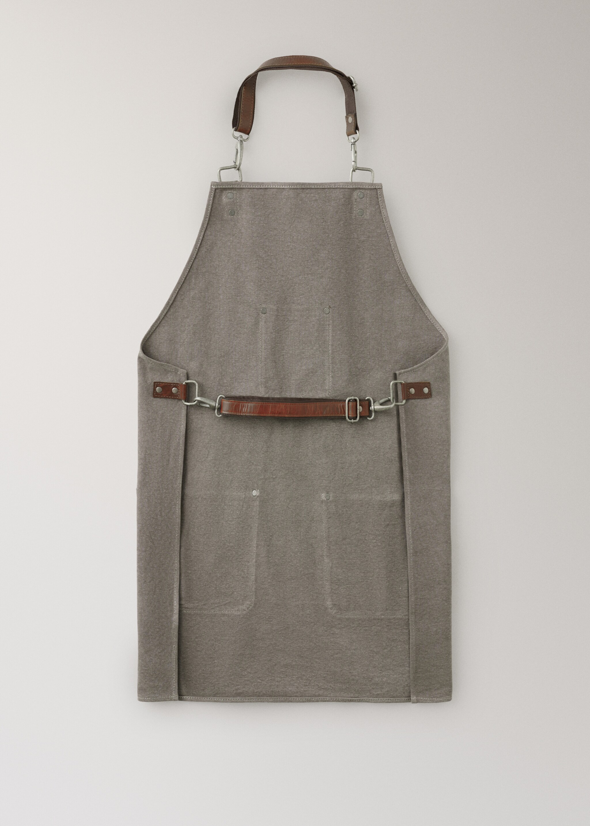Leather detail apron - Details of the article 1, Khaki. Ref: 27083293-00.