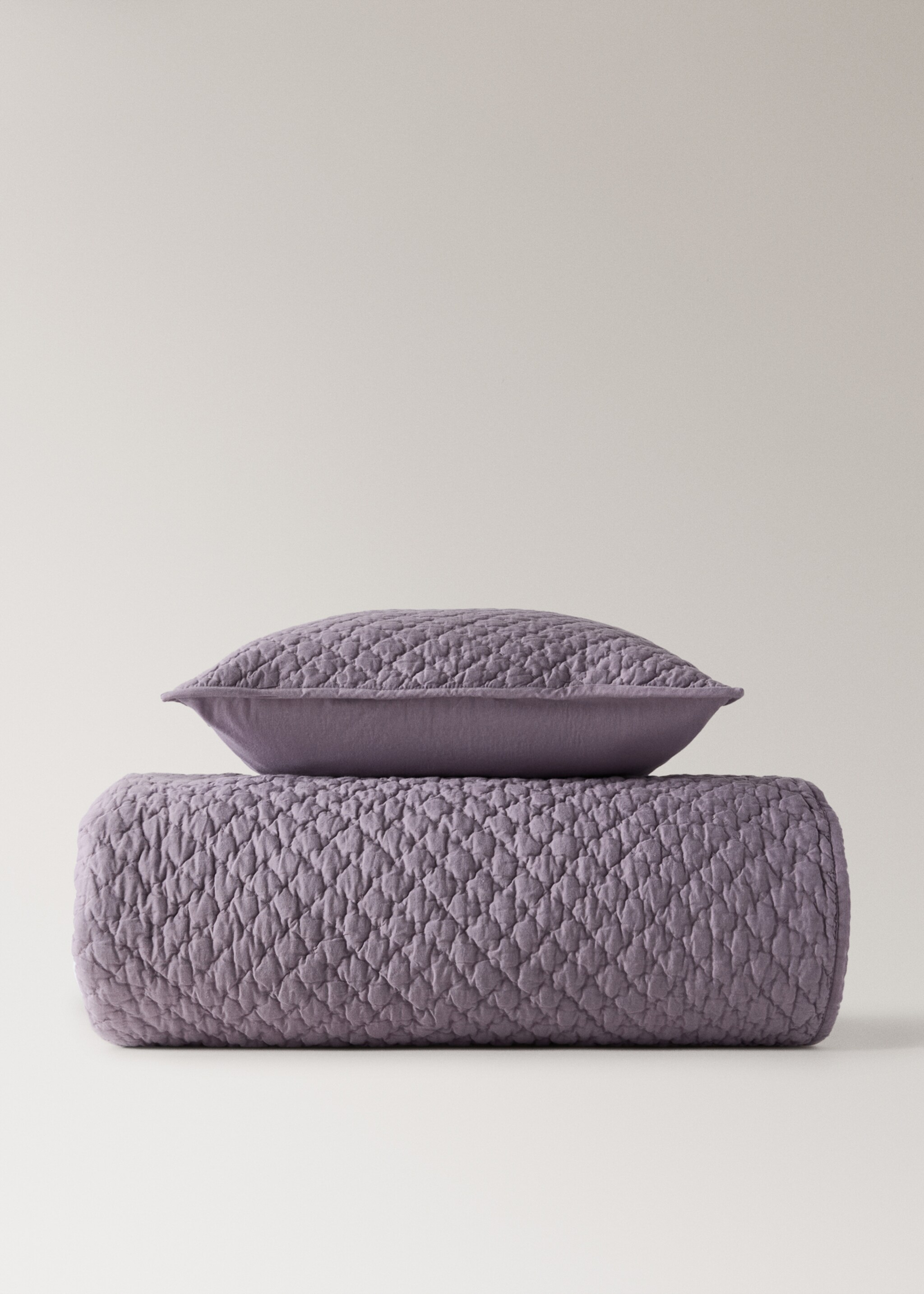 Hand-stitched cotton duvet Bed 130/150 cm - Details of the article 3, Lilac. Ref: 27083297-00.