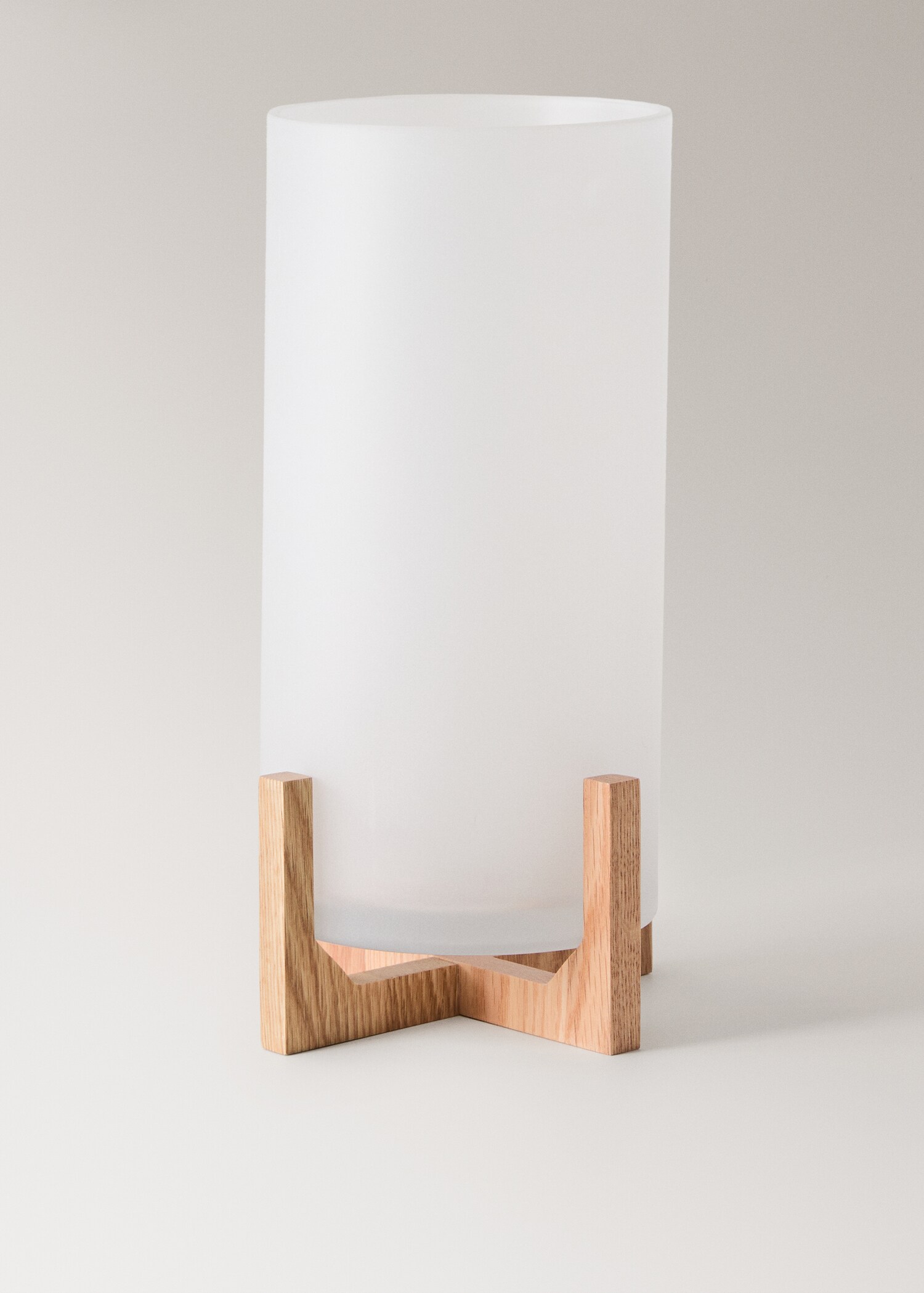 Tall glass lantern with oak wood stand - Article without model