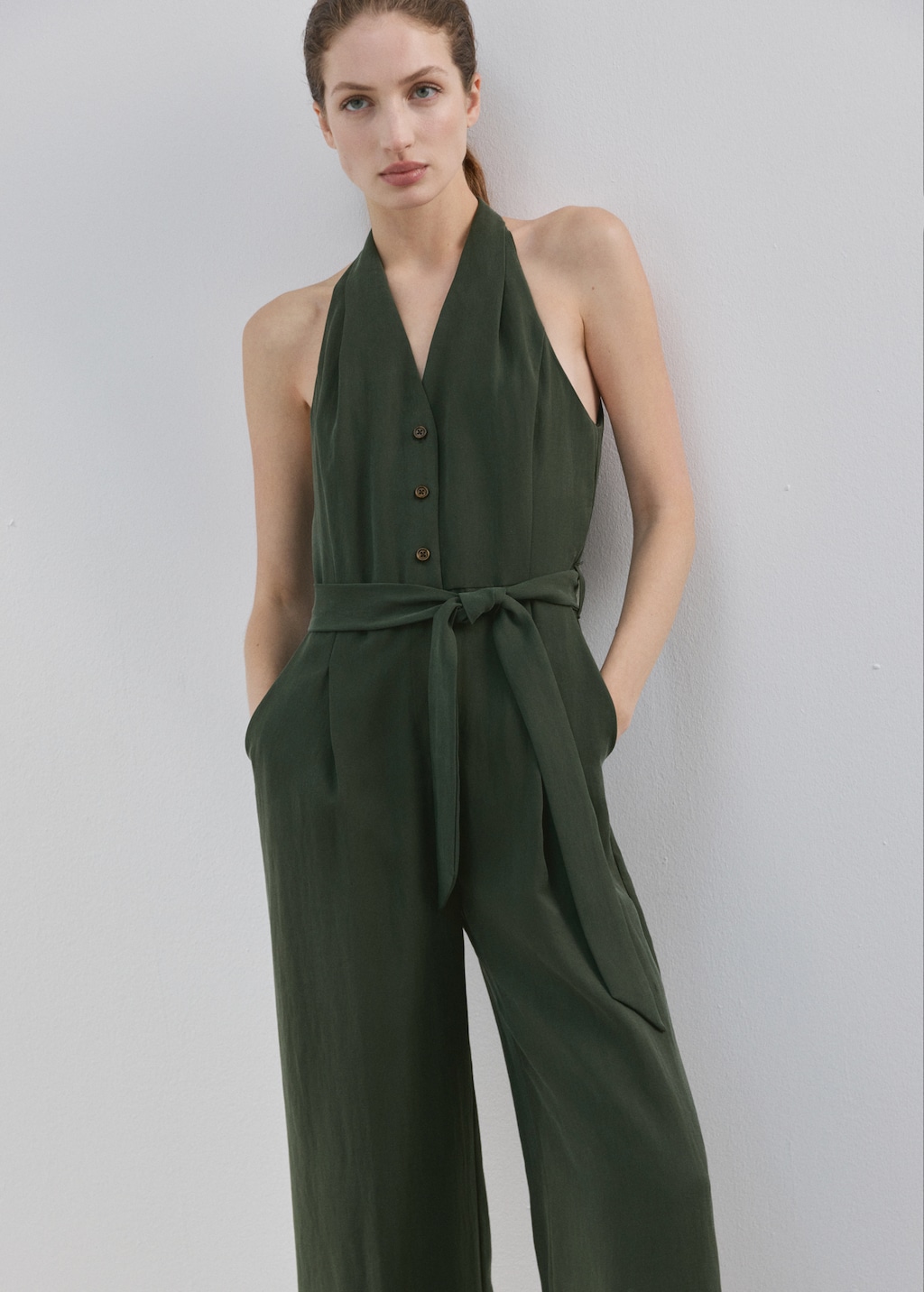 Mango Halter-neck jumpsuit with belt