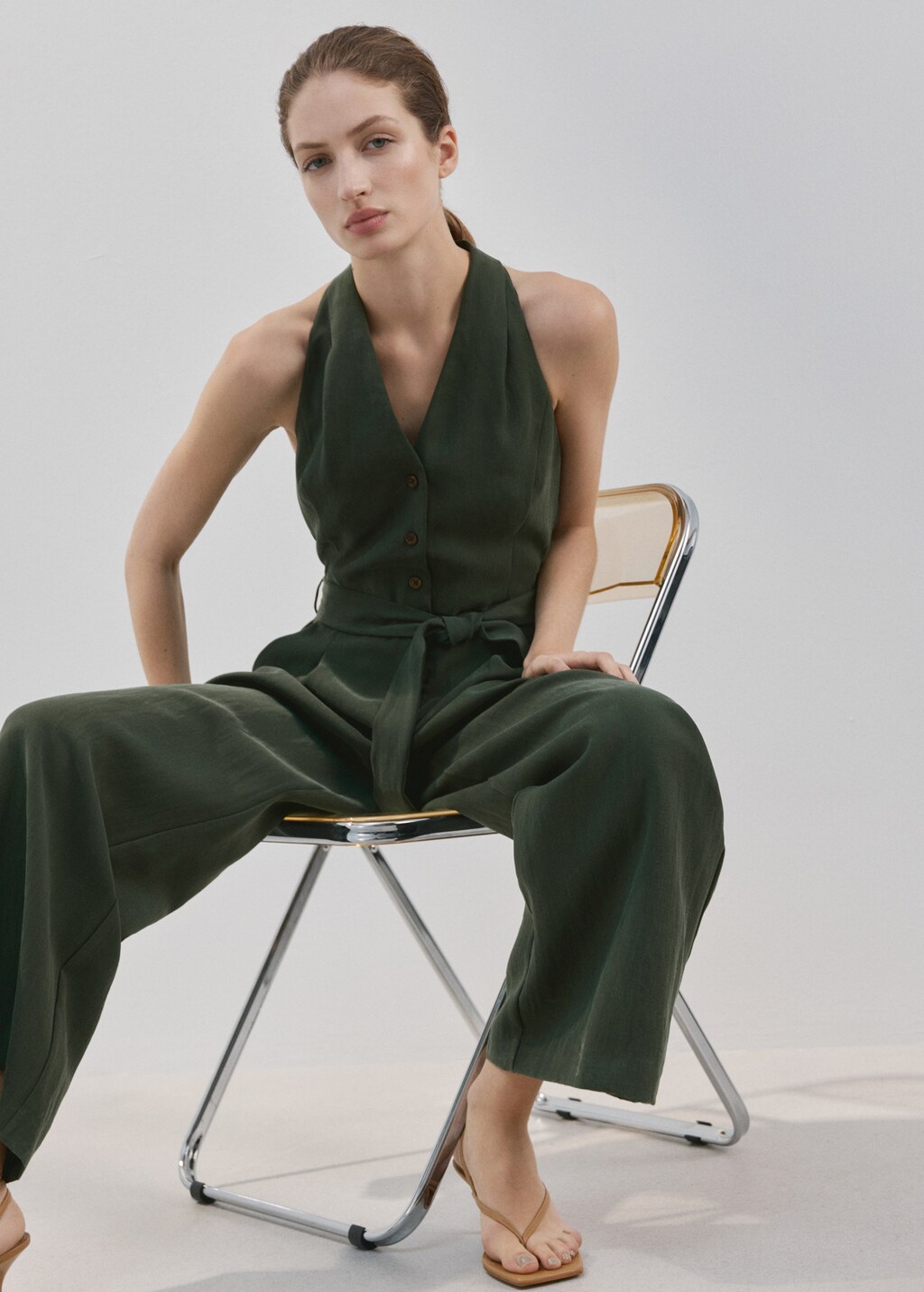 Mango Halter-neck jumpsuit with belt