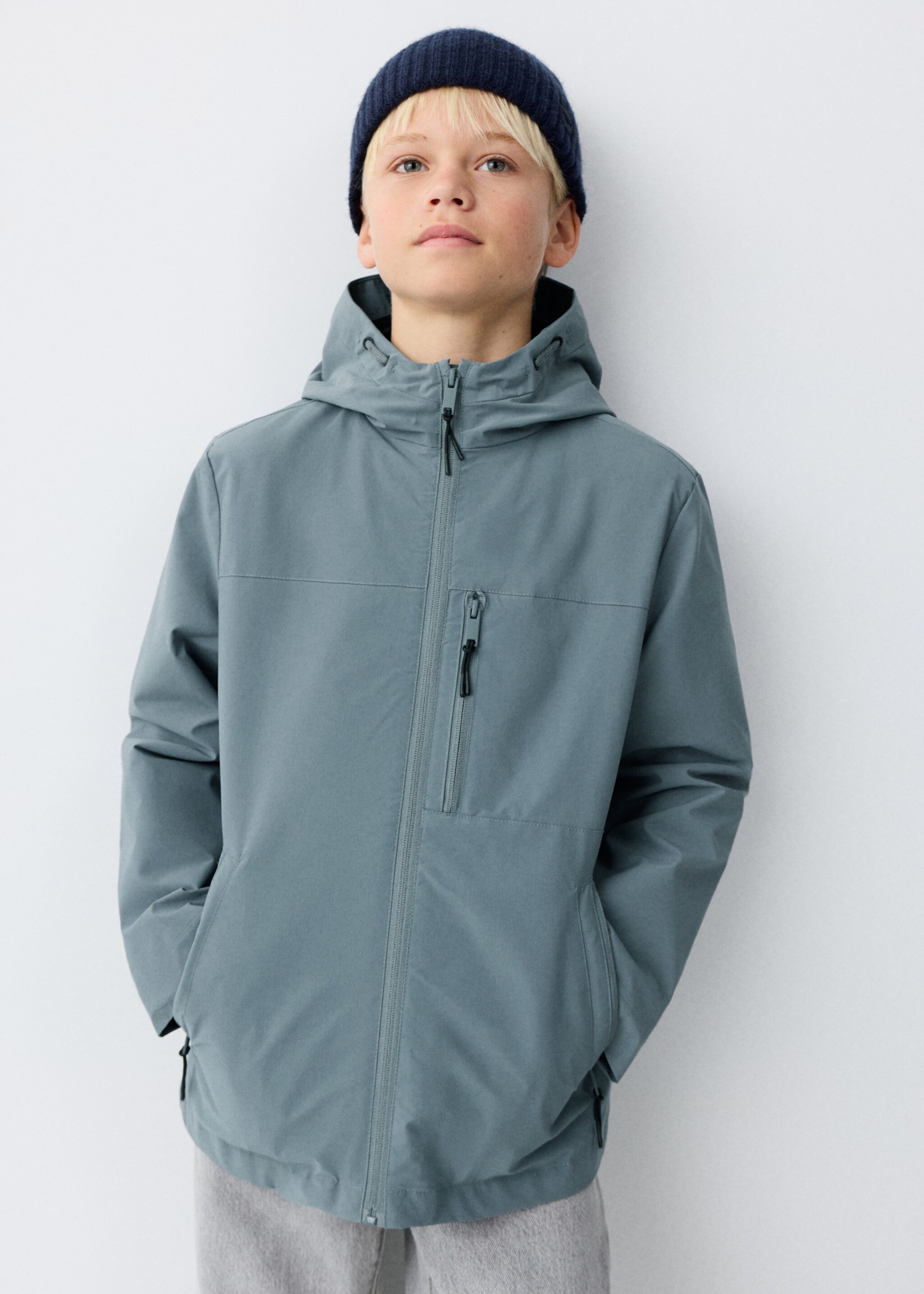 Hooded water-repellent parka - Medium plane, Petrol Blue. Ref: 27083327-00.