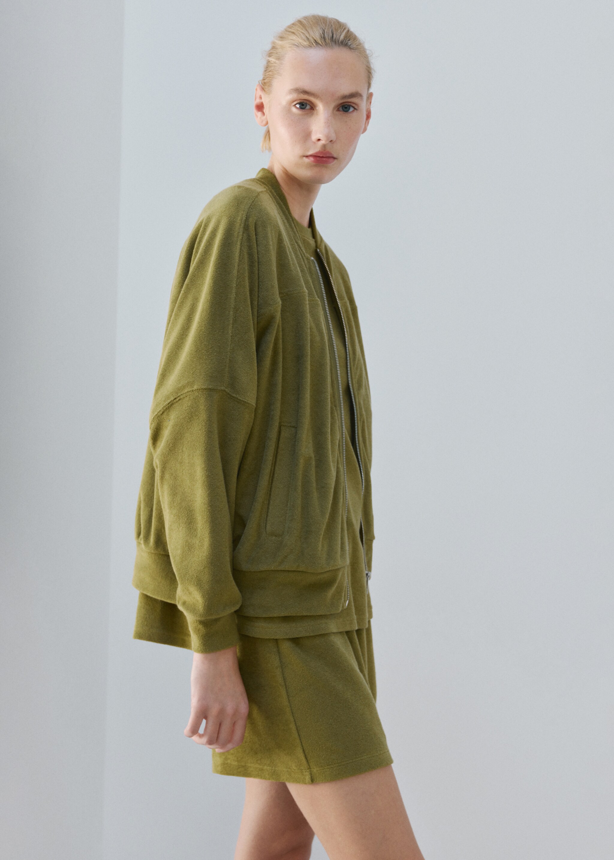 Cárdigan algodón rizo - Plano medio, Khaki. Ref: 27083328-00.