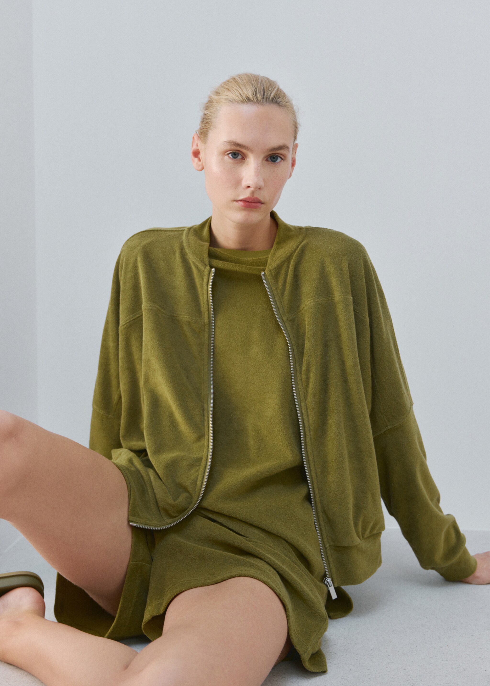 Cárdigan algodón rizo - Detalle del artículo 2, Khaki. Ref: 27083328-00.