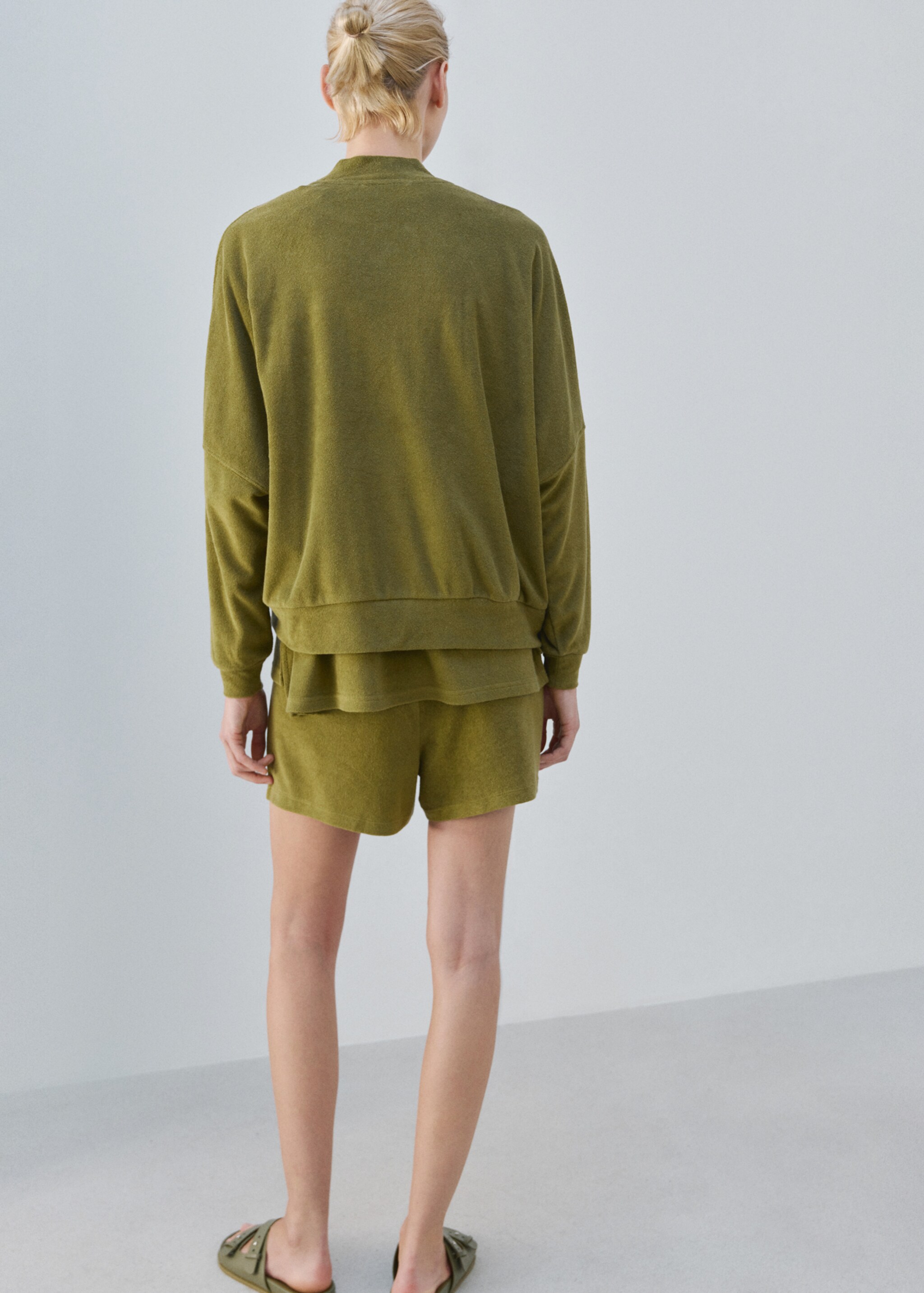 Cárdigan algodón rizo - Reverso del artículo, Khaki. Ref: 27083328-00.